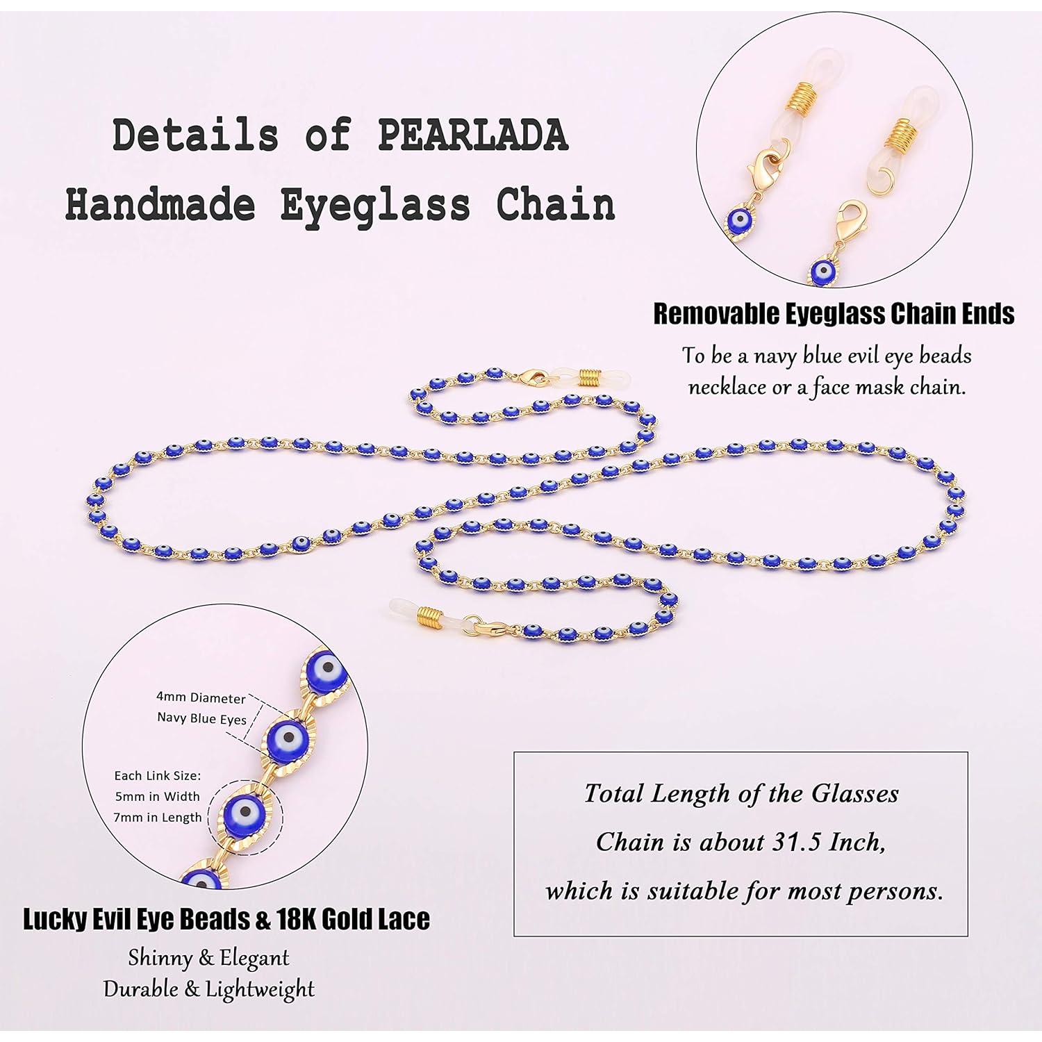 Cadena para Gafas PEARLADA Oro 18K 80 cm Ojo Malvado