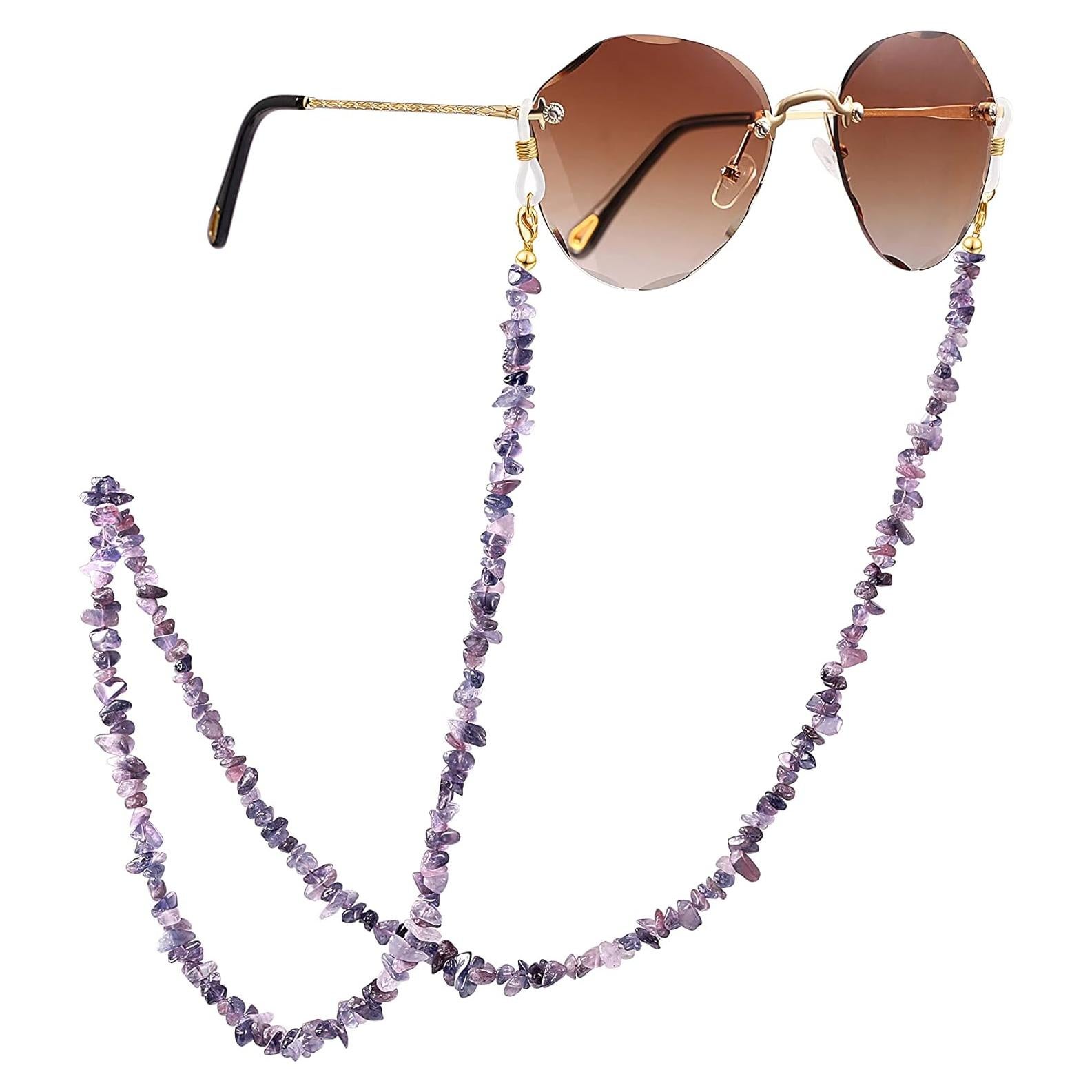 Cadena de Gafas PEARLADA de Oro 18K con Chips de Amatista