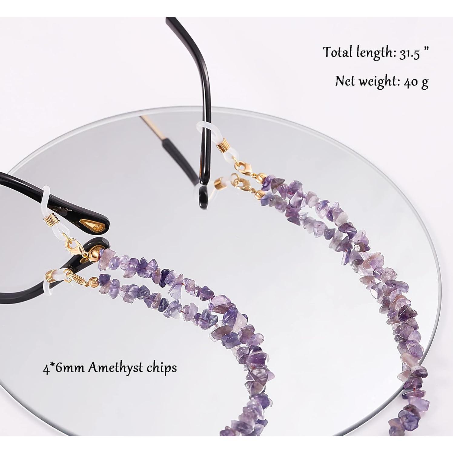 Cadena de Gafas PEARLADA de Oro 18K con Chips de Amatista