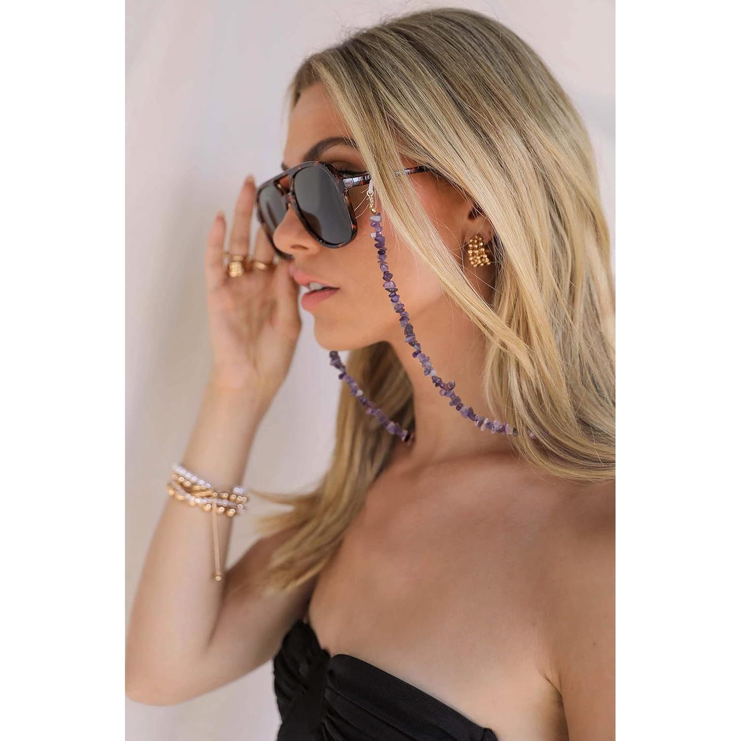 Cadena de Gafas PEARLADA de Oro 18K con Chips de Amatista