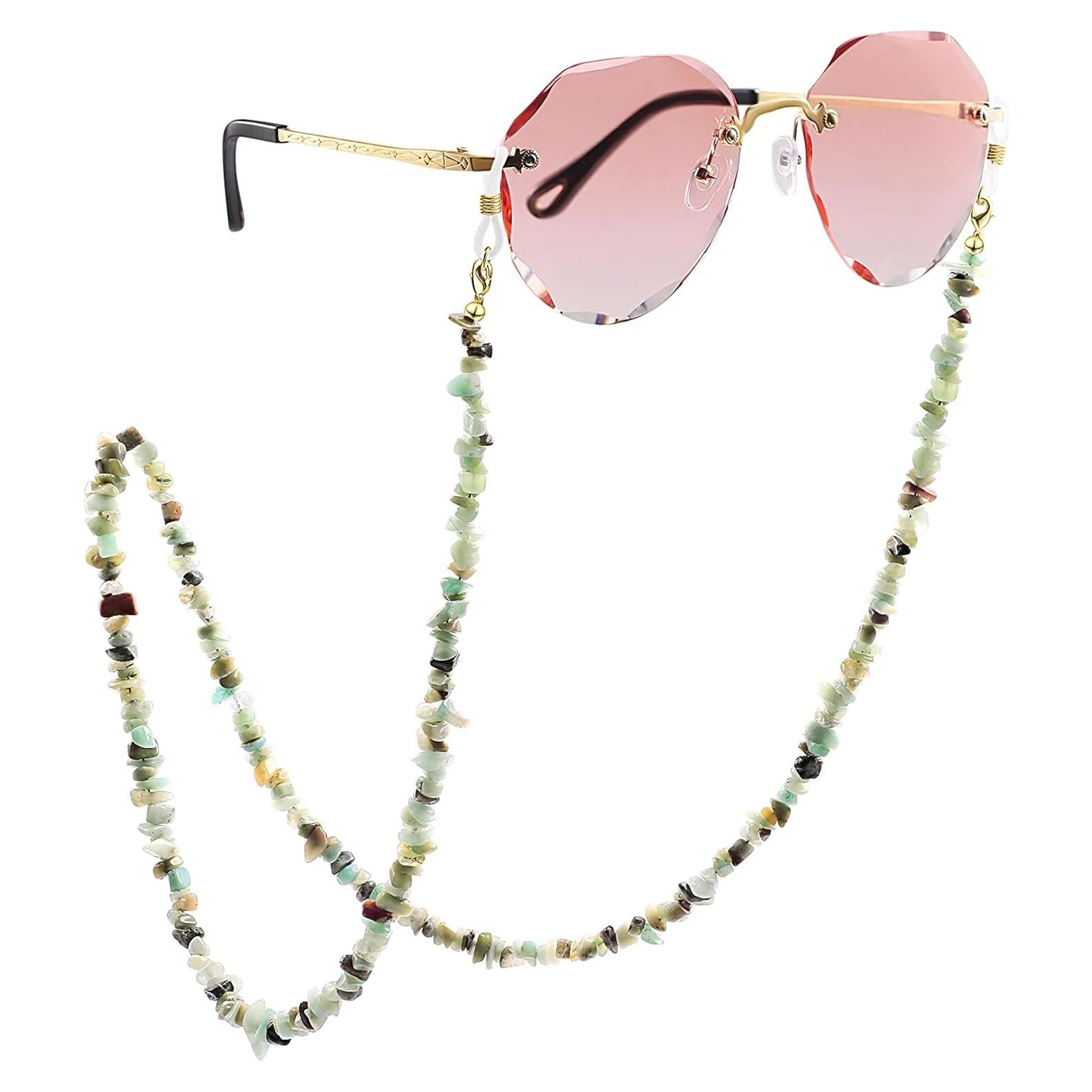 Cadena de Gafas PEARLADA de Amazonita y Oro 18K