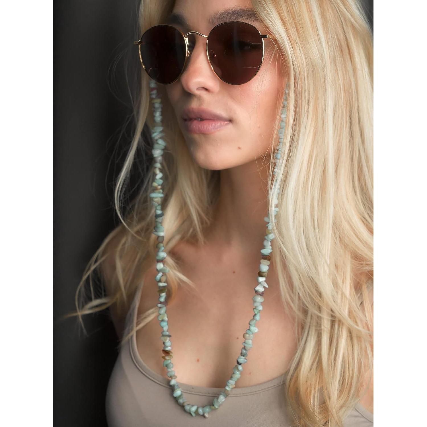 Cadena de Gafas PEARLADA de Amazonita y Oro 18K