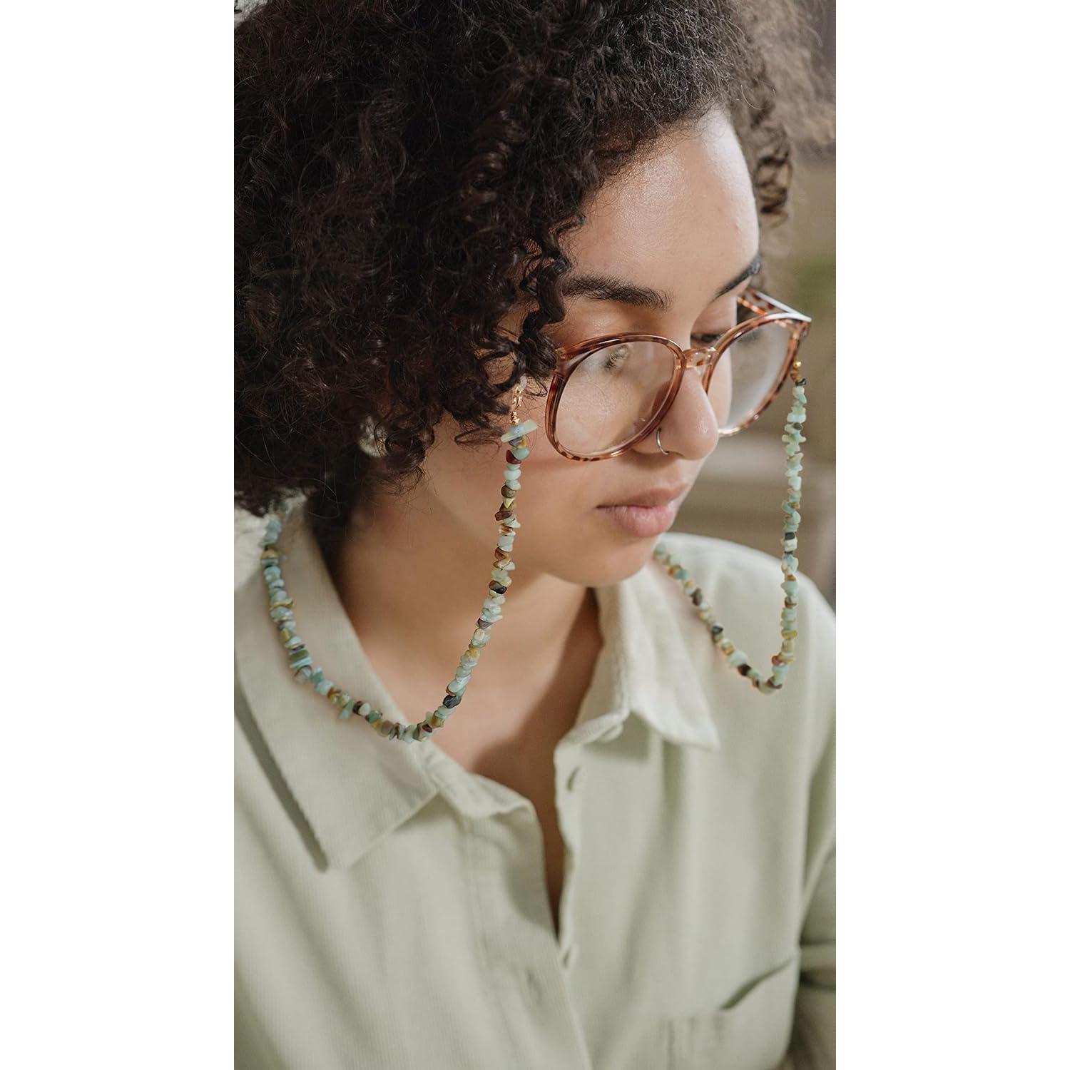 Cadena de Gafas PEARLADA de Amazonita y Oro 18K