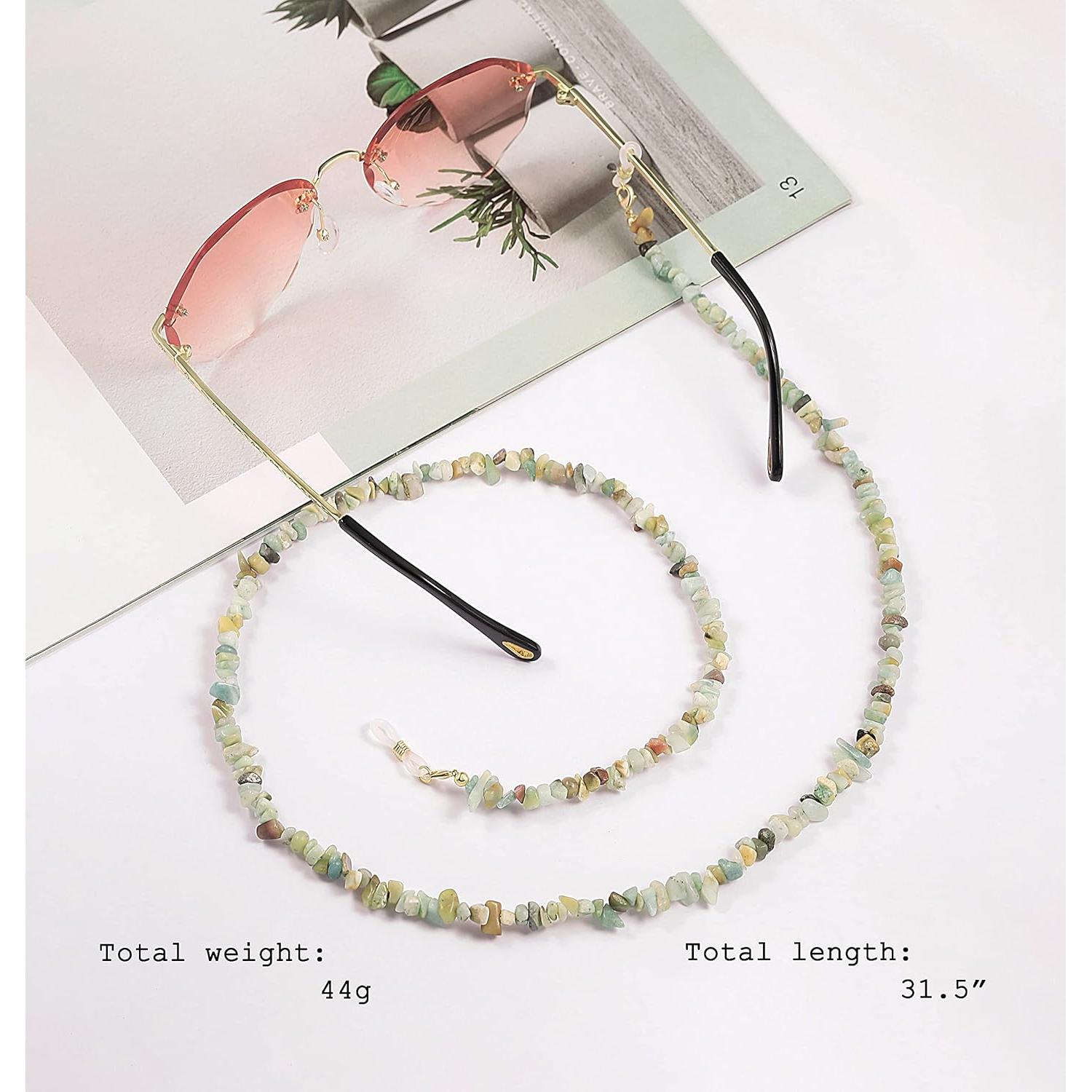 Cadena de Gafas PEARLADA de Amazonita y Oro 18K