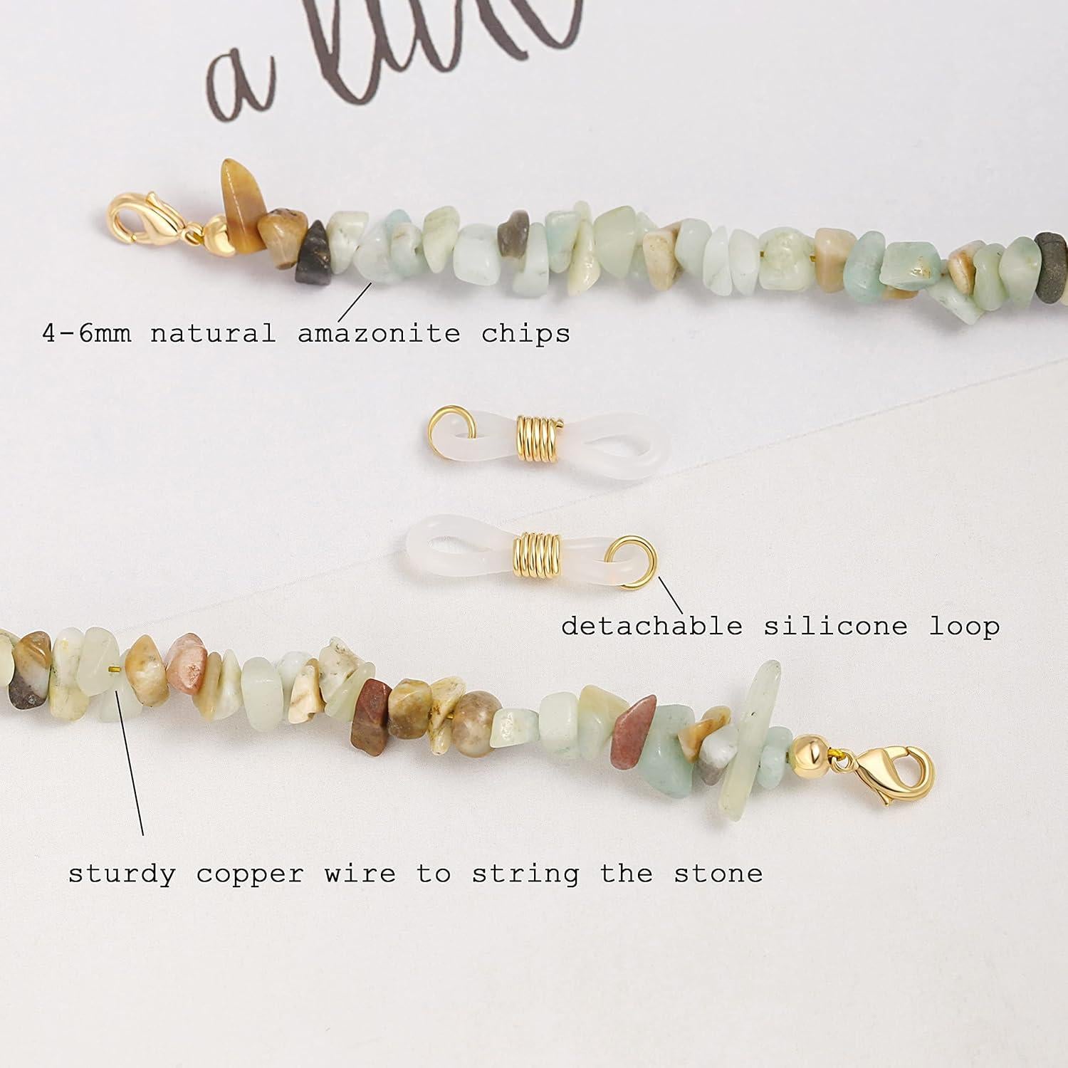 Cadena de Gafas PEARLADA de Amazonita y Oro 18K