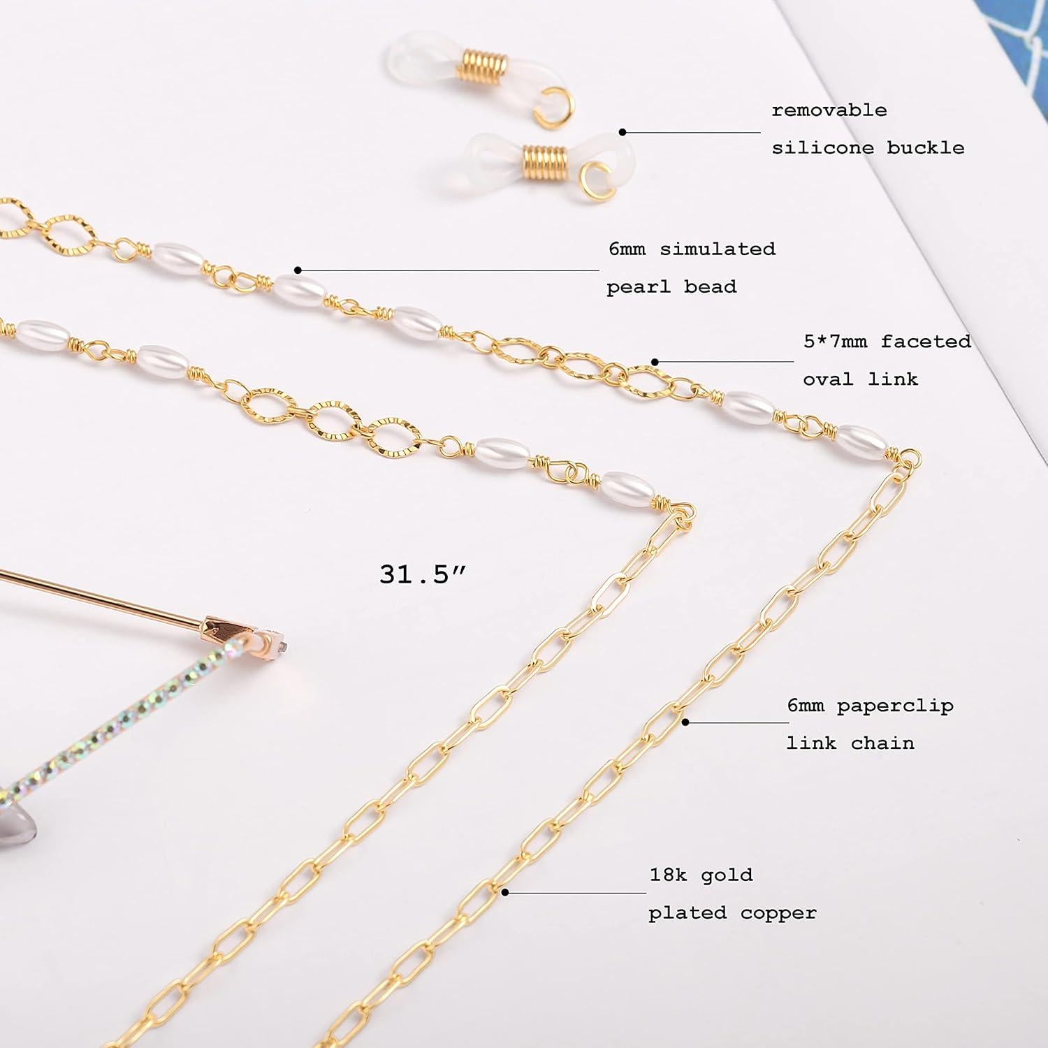 Cadena de Gafas PEARLADA Oro 18K 80 cm Diseño Elegante