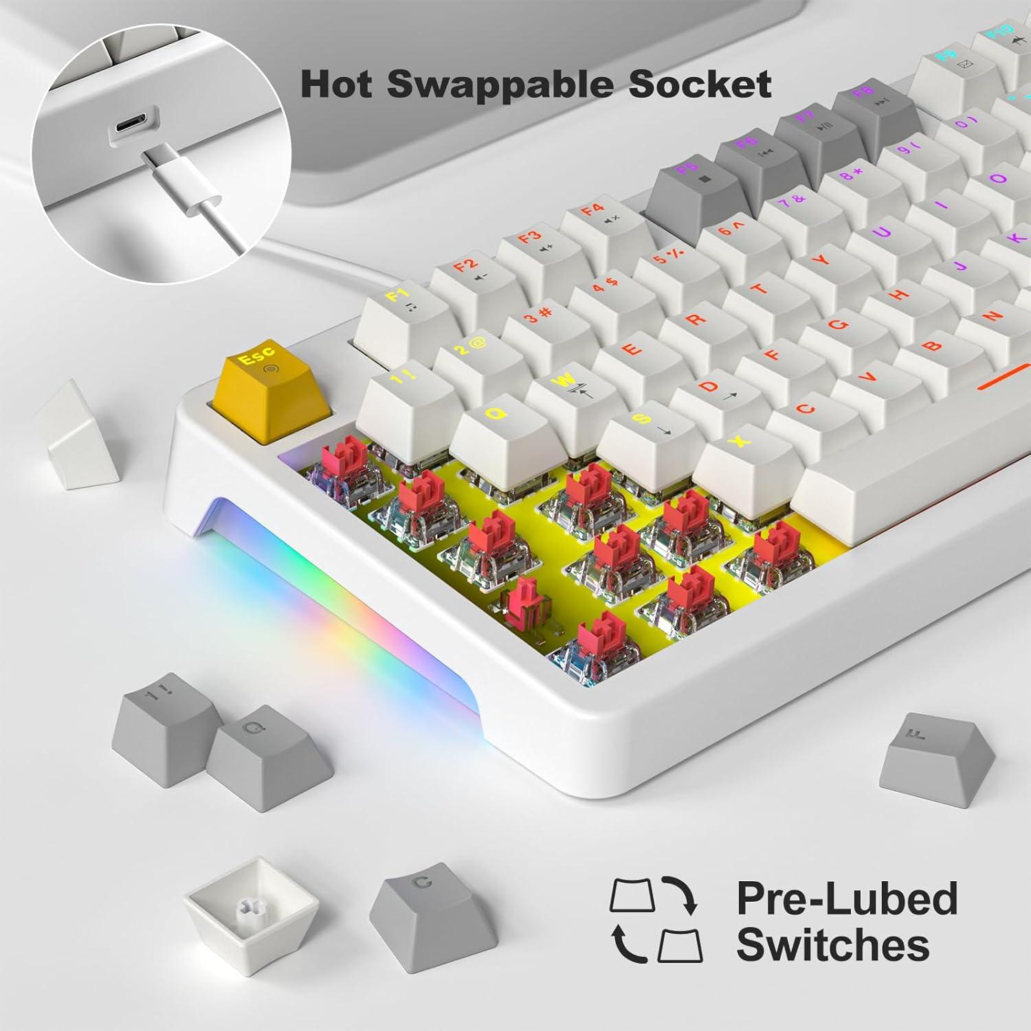 Teclado Mecánico AK96 Blanco 96% Retroiluminación RGB USB