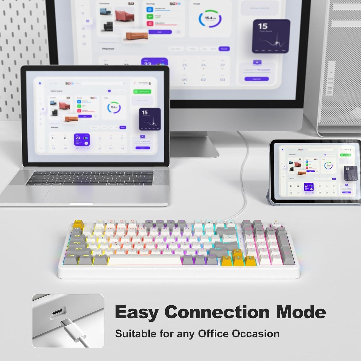 Teclado Mecánico AK96 Blanco 96% Retroiluminación RGB USB