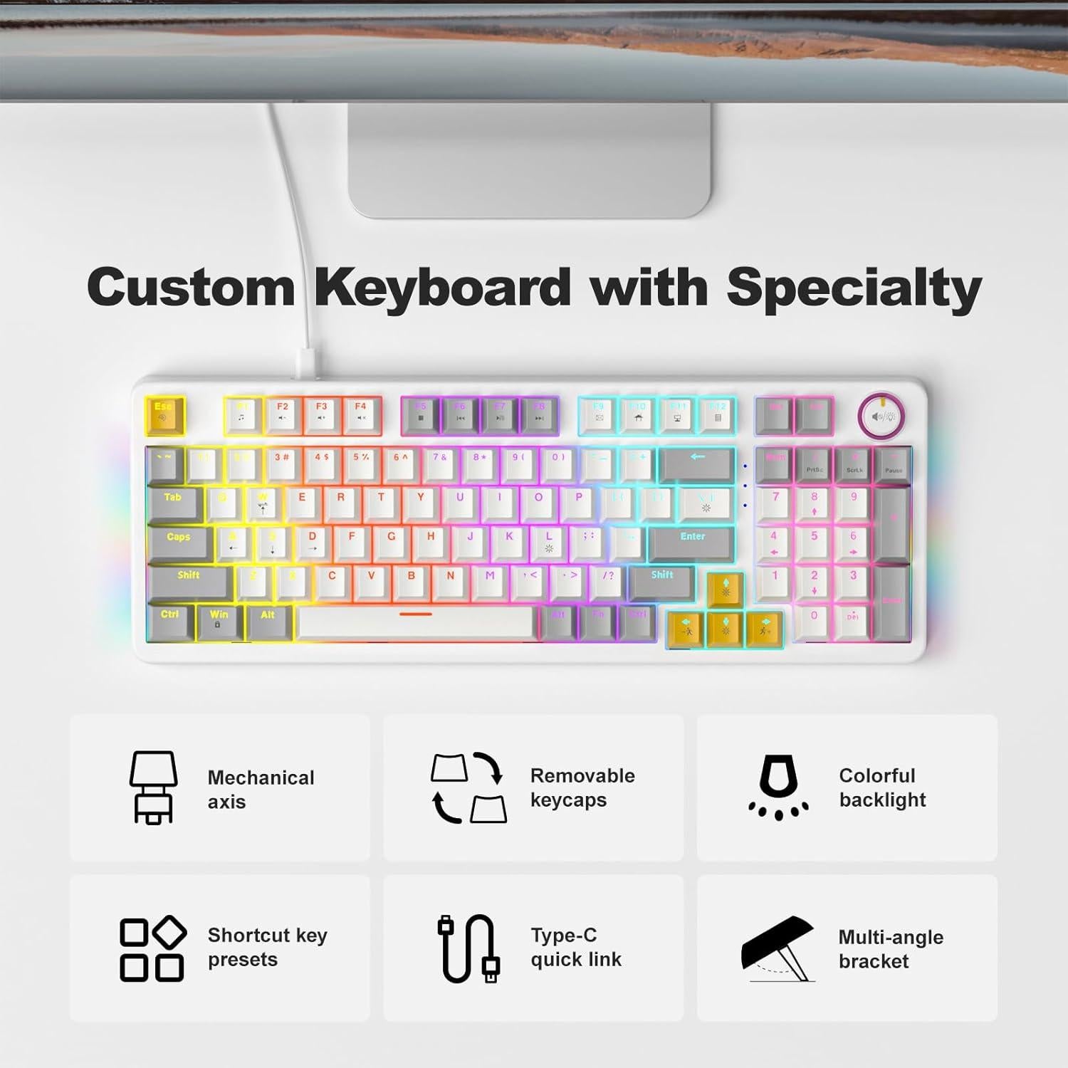 Teclado Mecánico AK96 Blanco 96% Retroiluminación RGB USB