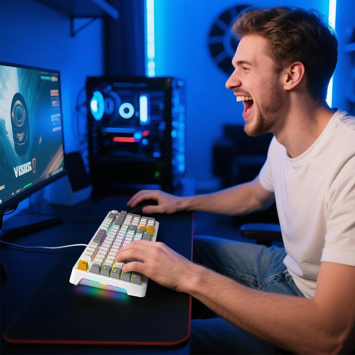 Teclado Mecánico AK96 Blanco 96% Retroiluminación RGB USB