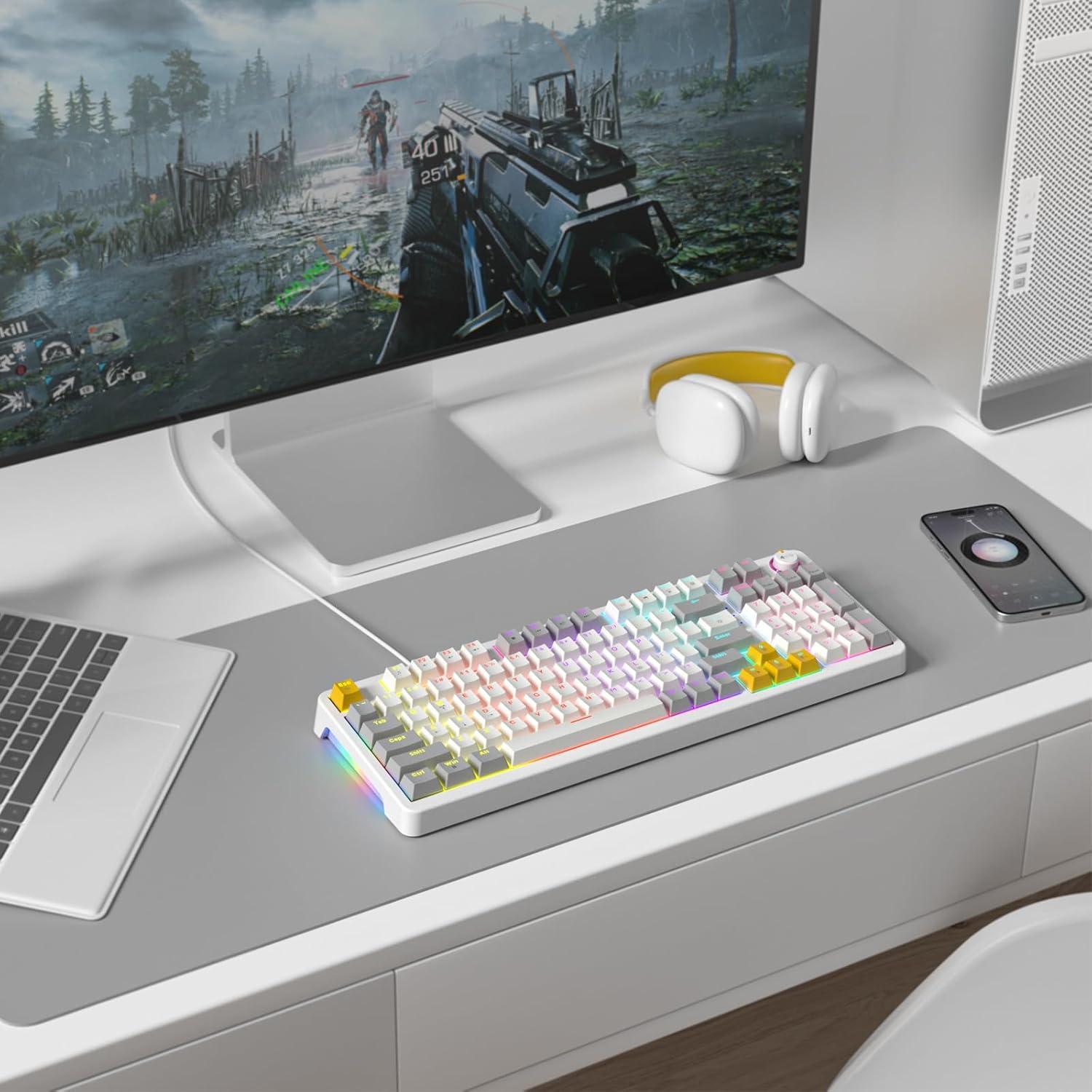 Teclado Mecánico AK96 Blanco 96% Retroiluminación RGB USB