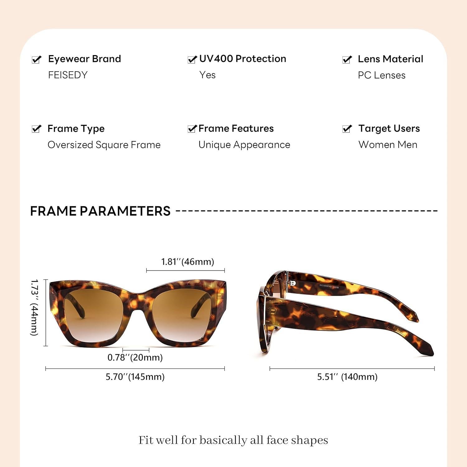 Gafas de sol cuadradas FEISEDY B2378 UV400 para mujer