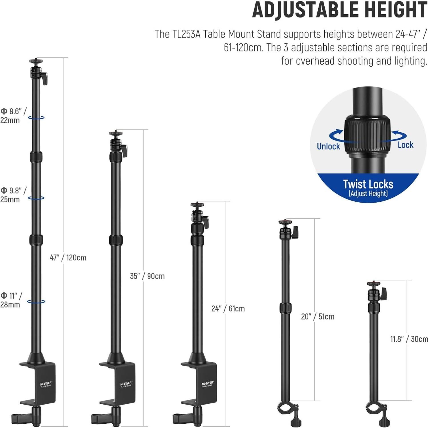 Trípode de Cámara Neewer TL253A con Soporte Teléfono PA001