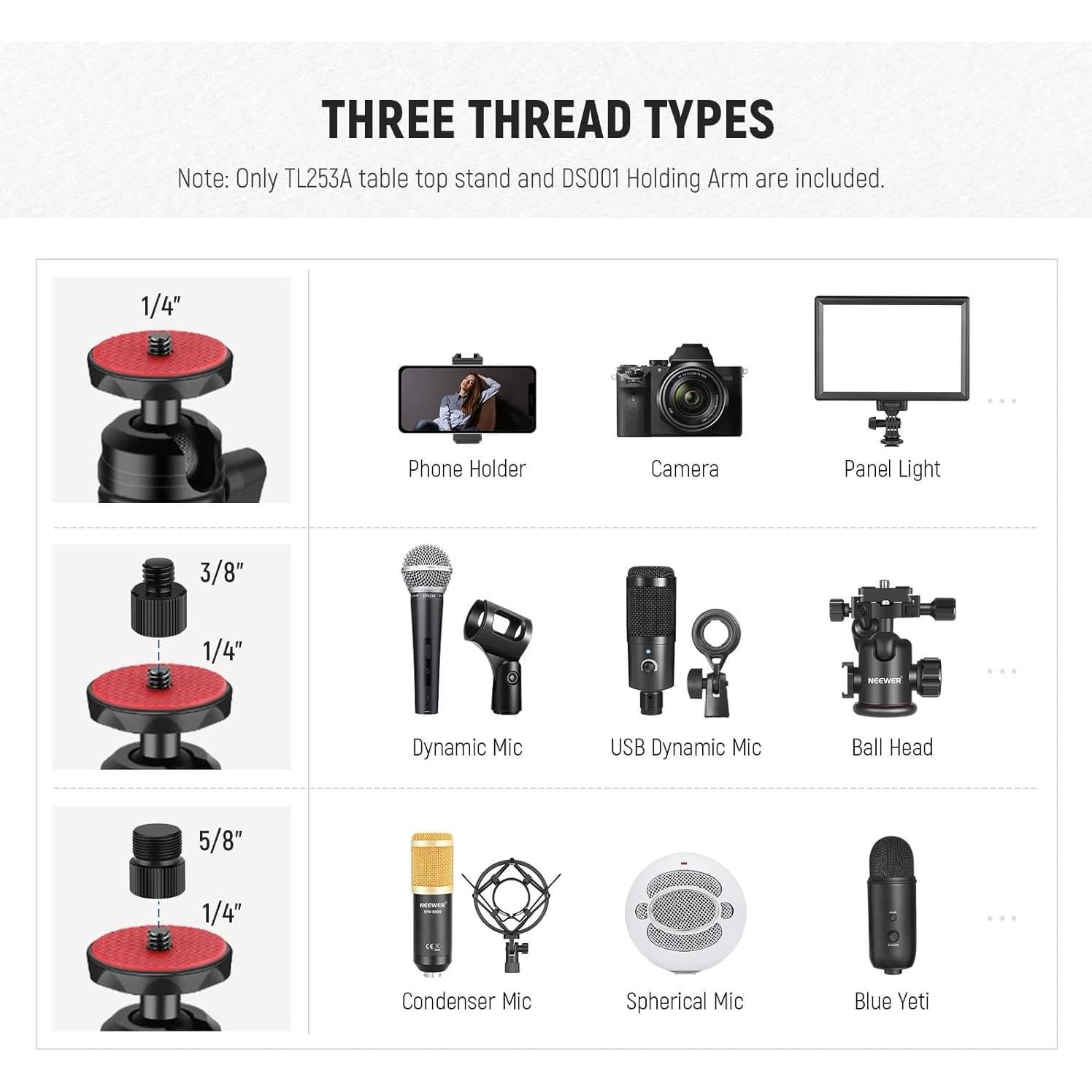 Trípode de Cámara Neewer TL253A con Soporte Teléfono PA001