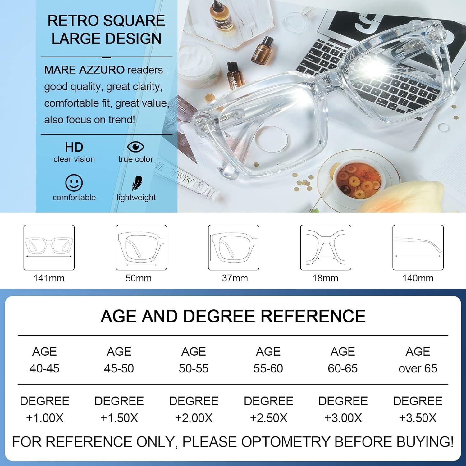 Gafas de Lectura Retro Cuadradas MARE AZZURO 4.0 para Hombres