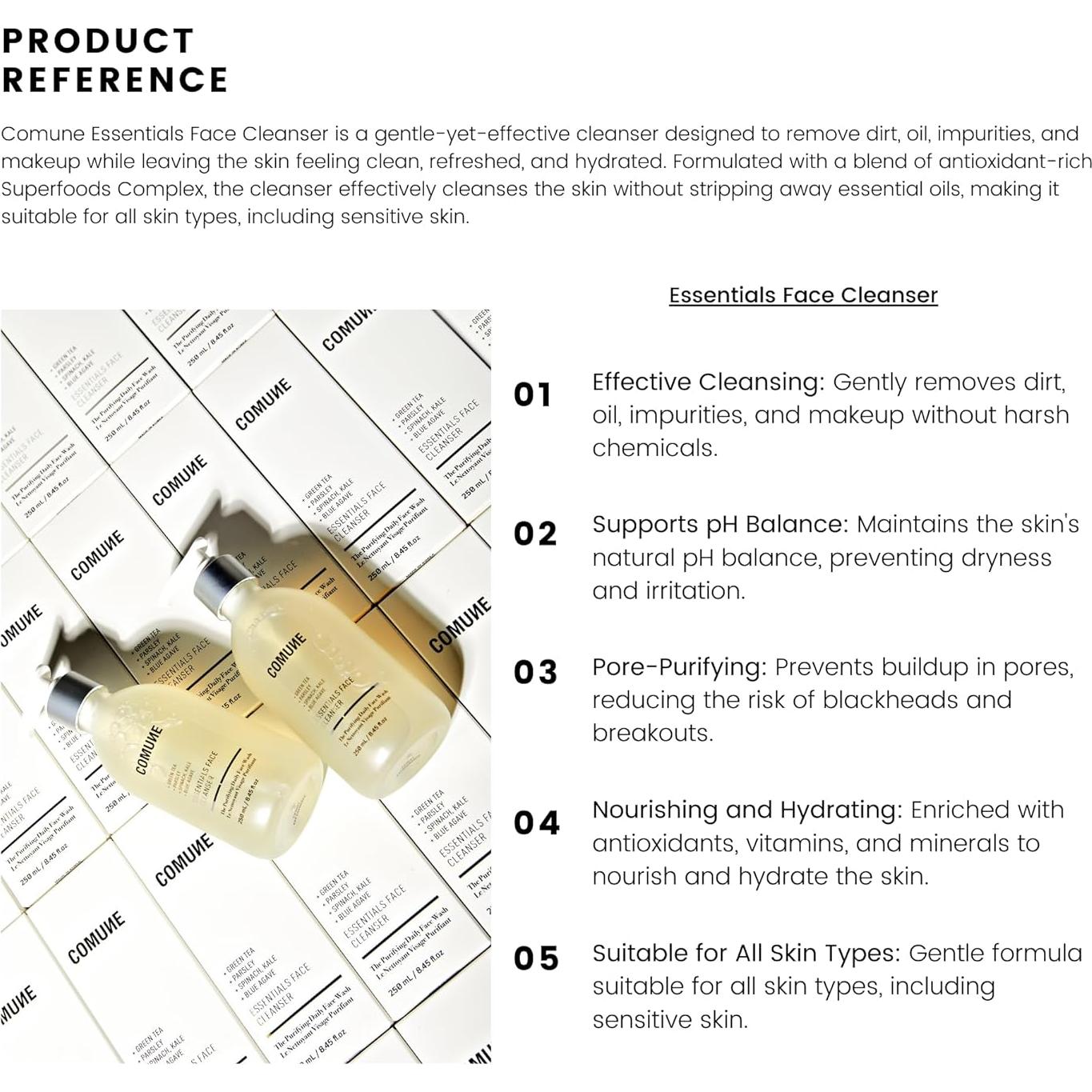 Limpiador Facial COMUNE Essentials 250 mL - Suave y Efectivo