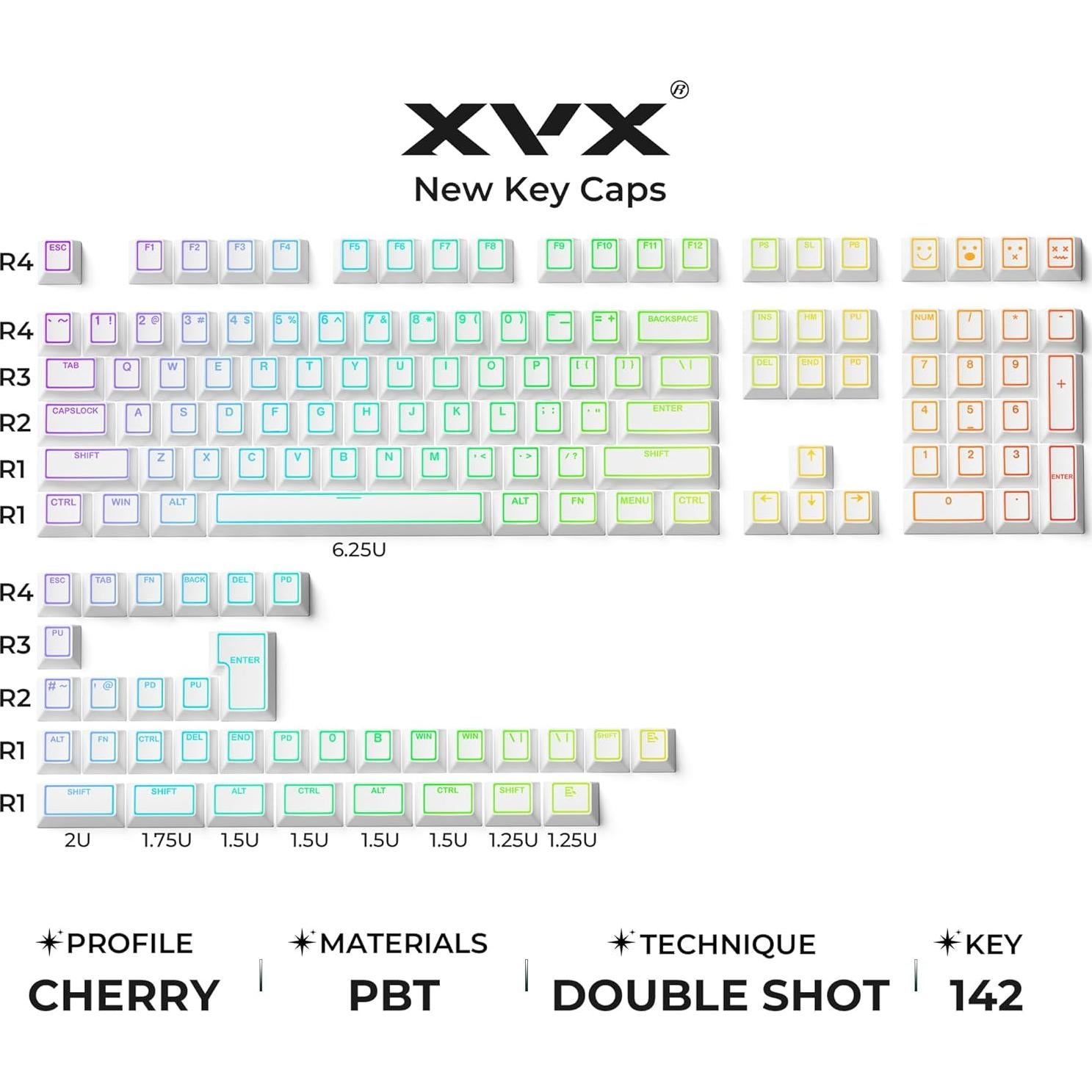 Conjunto de Teclas PBT Doubleshot Cherry XVX Blanco 142 Teclas