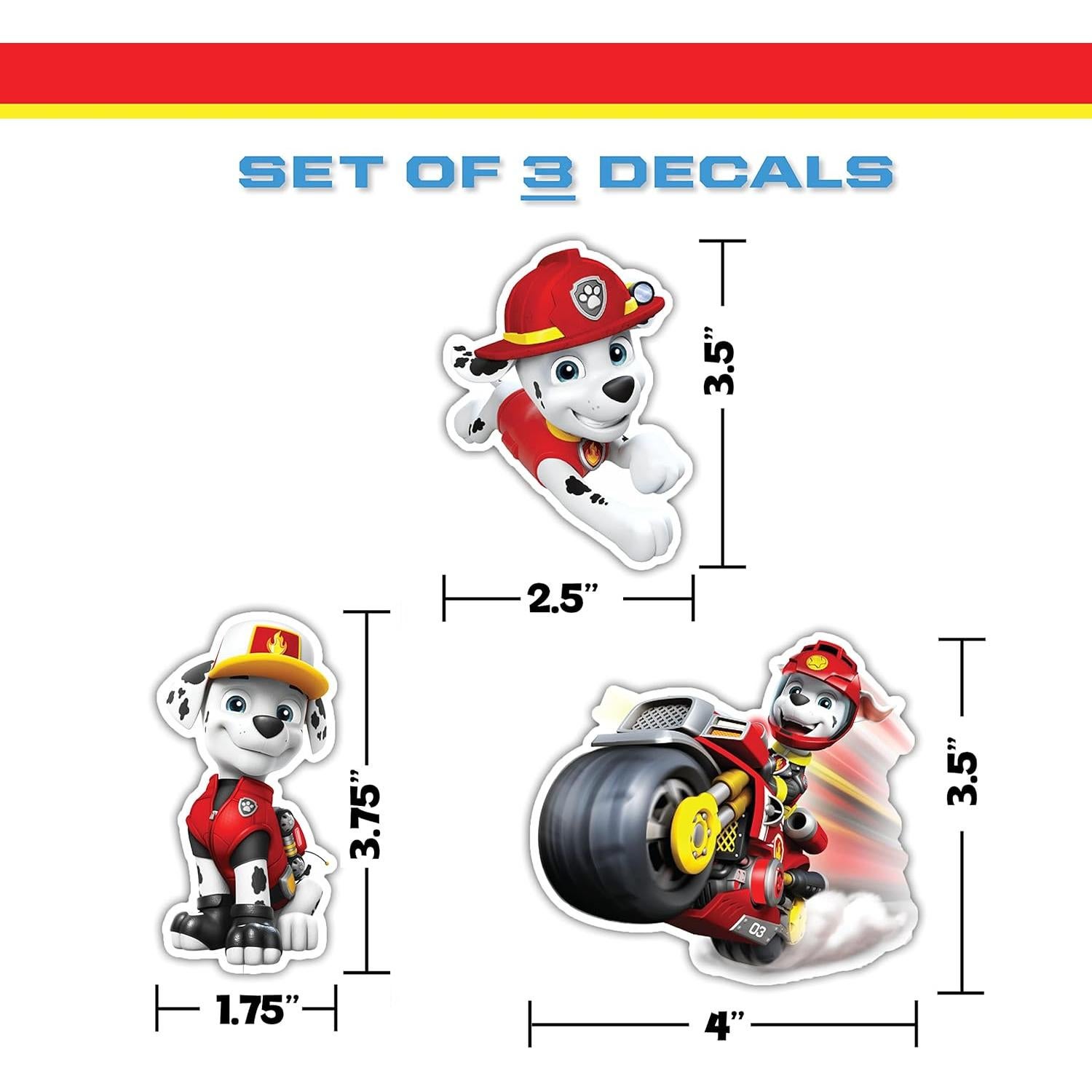 Calcomanías Paw Patrol Marshall - Set de 3 Vinilo Decorativo