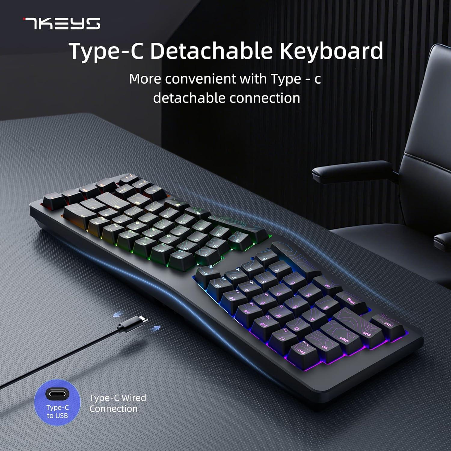 Teclado Ergonómico 7KEYS Compacto RGB USB Tipo-C Negro