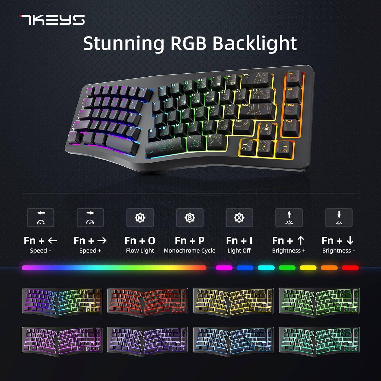 Teclado Ergonómico 7KEYS Compacto RGB USB Tipo-C Negro