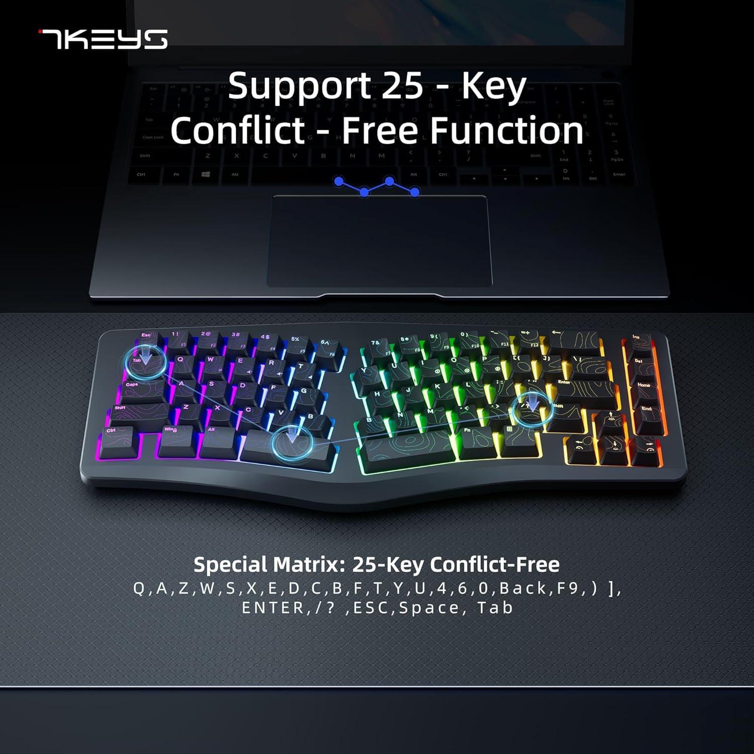 Teclado Ergonómico 7KEYS Compacto RGB USB Tipo-C Negro