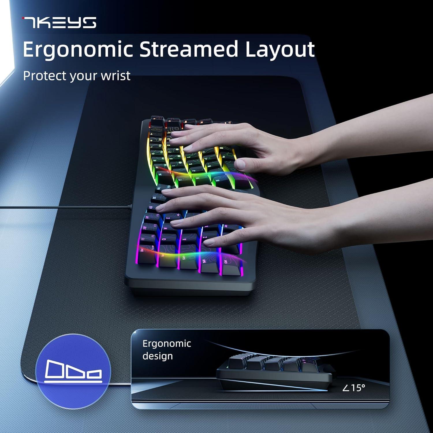 Teclado Ergonómico 7KEYS Compacto RGB USB Tipo-C Negro