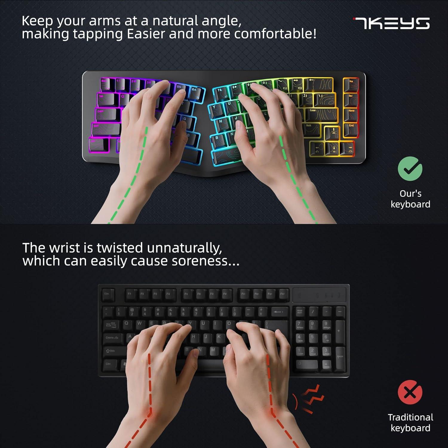 Teclado Ergonómico 7KEYS Compacto RGB USB Tipo-C Negro