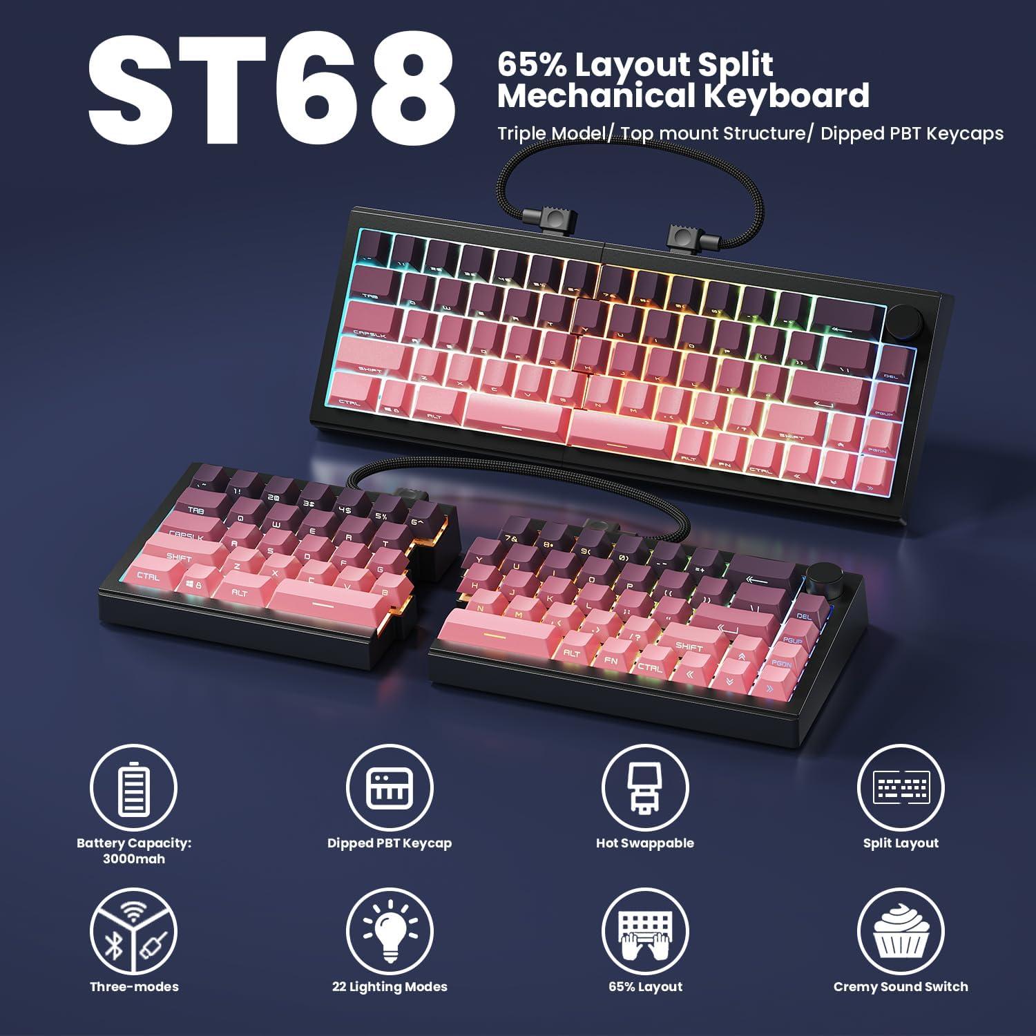 Teclado Mecánico Inalámbrico ZORNHER ST68 Rosa y Morado TKL