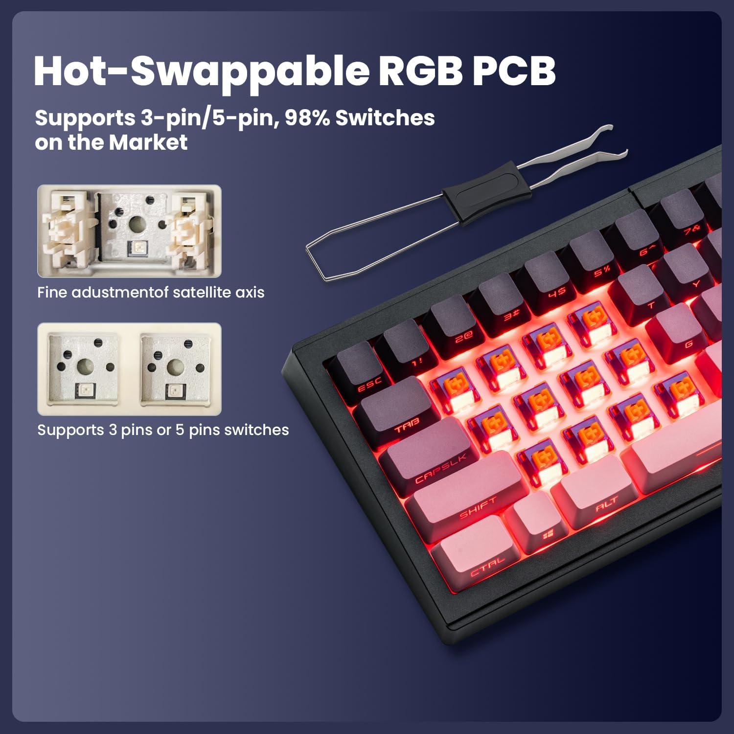 Teclado Mecánico Inalámbrico ZORNHER ST68 Rosa y Morado TKL