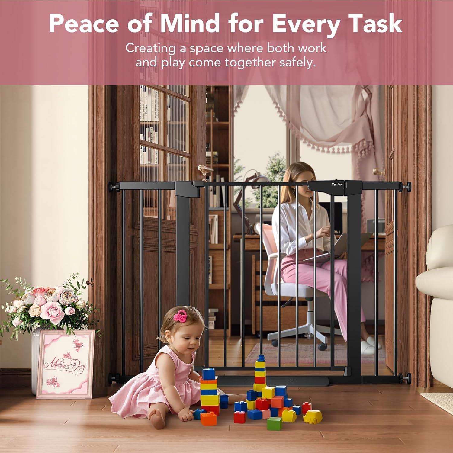 Puerta de Seguridad Cumbor 30.5x75-117cm Negra para Bebés y Mascotas