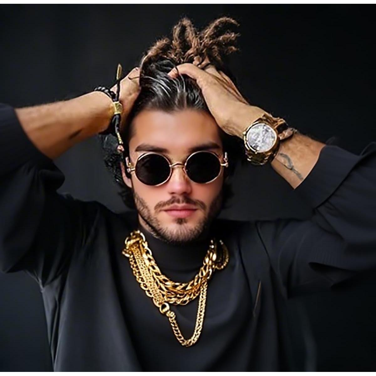 Gafas de Sol Retro Steampunk FEISEDY Metal Negro 4.83 cm