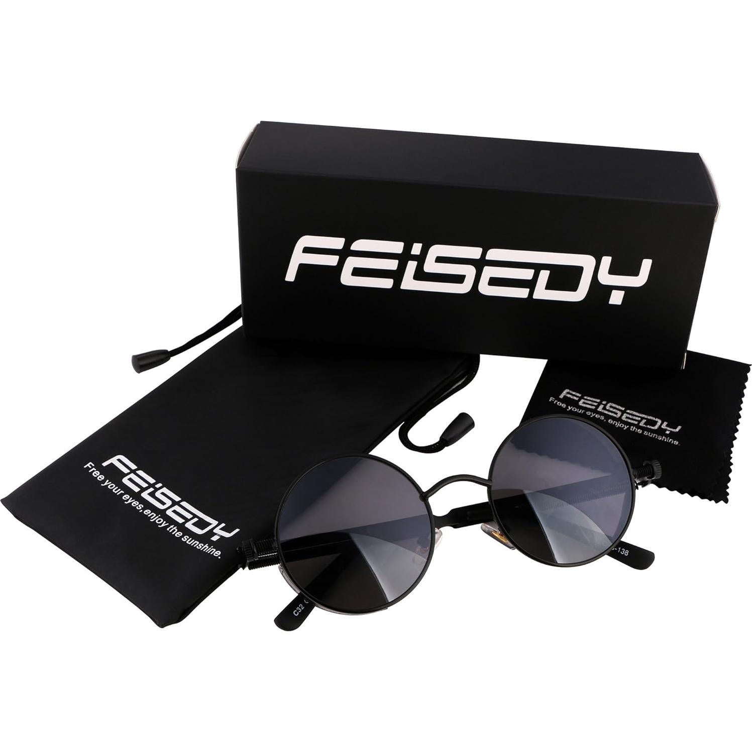 Gafas de Sol Retro Steampunk FEISEDY Metal Negro 4.83 cm