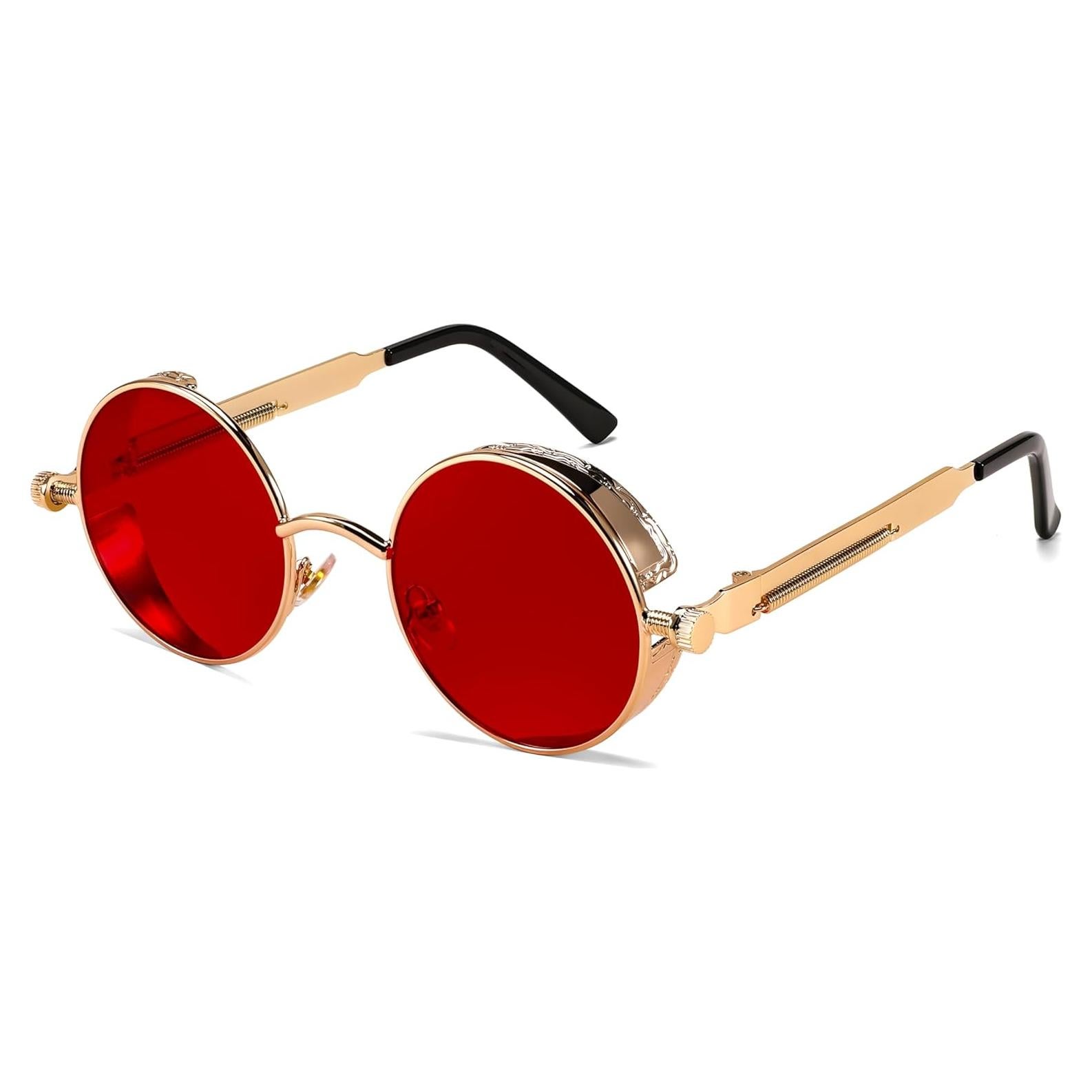 Gafas de Sol Retro Steampunk FEISEDY Oro/Rojo 48mm