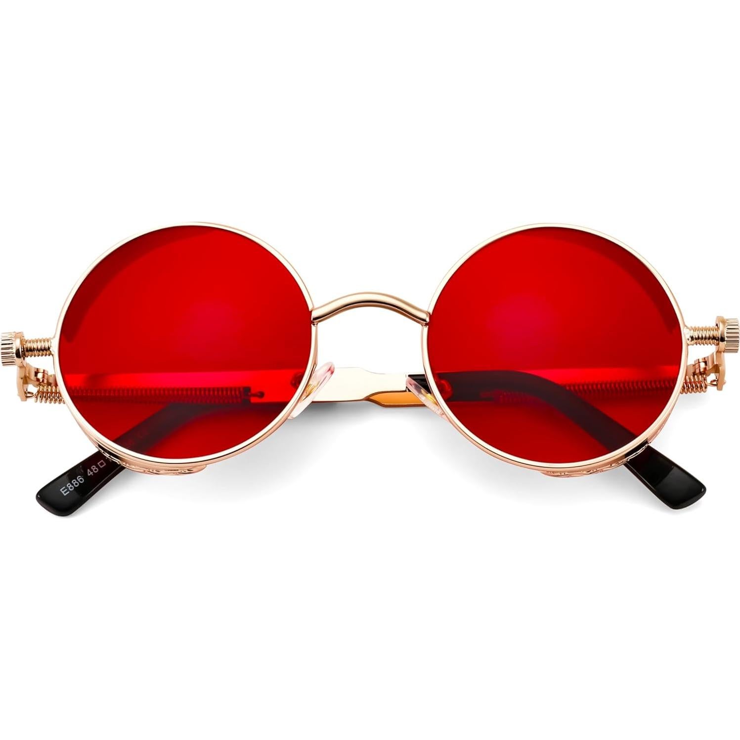 Gafas de Sol Retro Steampunk FEISEDY Oro/Rojo 48mm