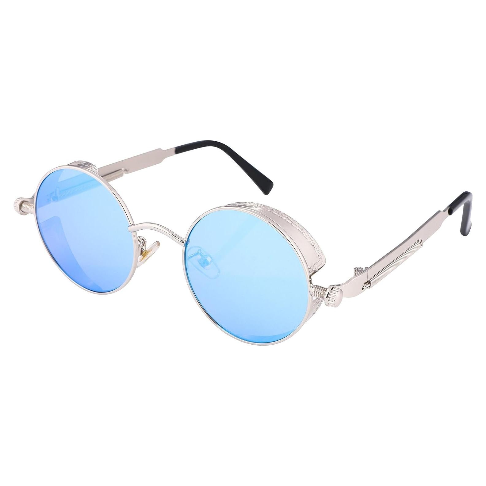 Gafas de Sol FEISEDY Retro Gótico Steampunk Plata/Azul
