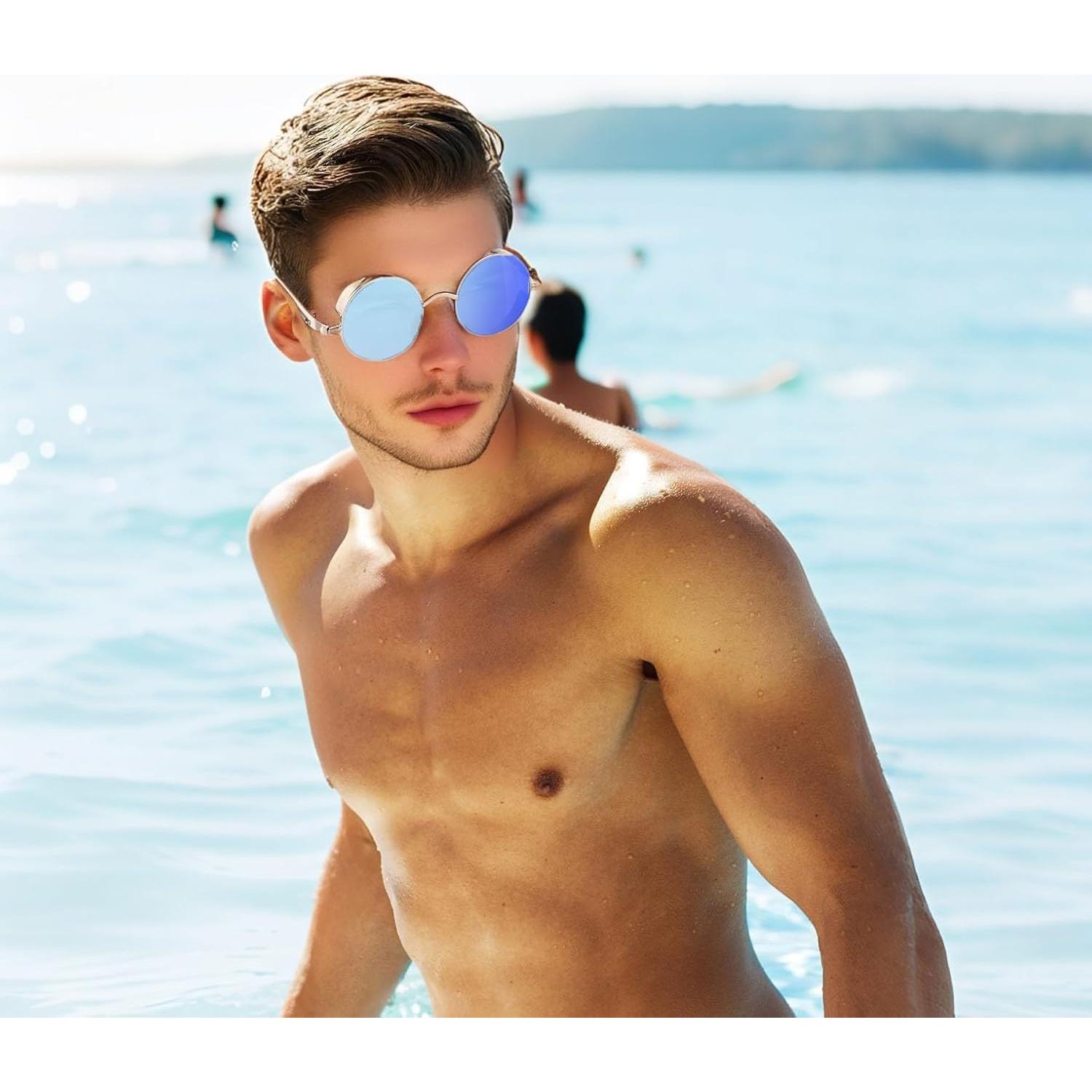 Gafas de Sol FEISEDY Retro Gótico Steampunk Plata/Azul