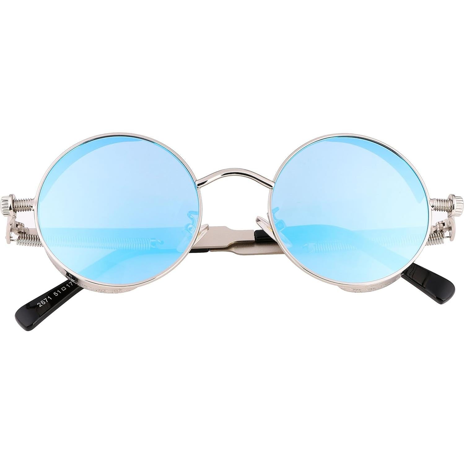 Gafas de Sol FEISEDY Retro Gótico Steampunk Plata/Azul