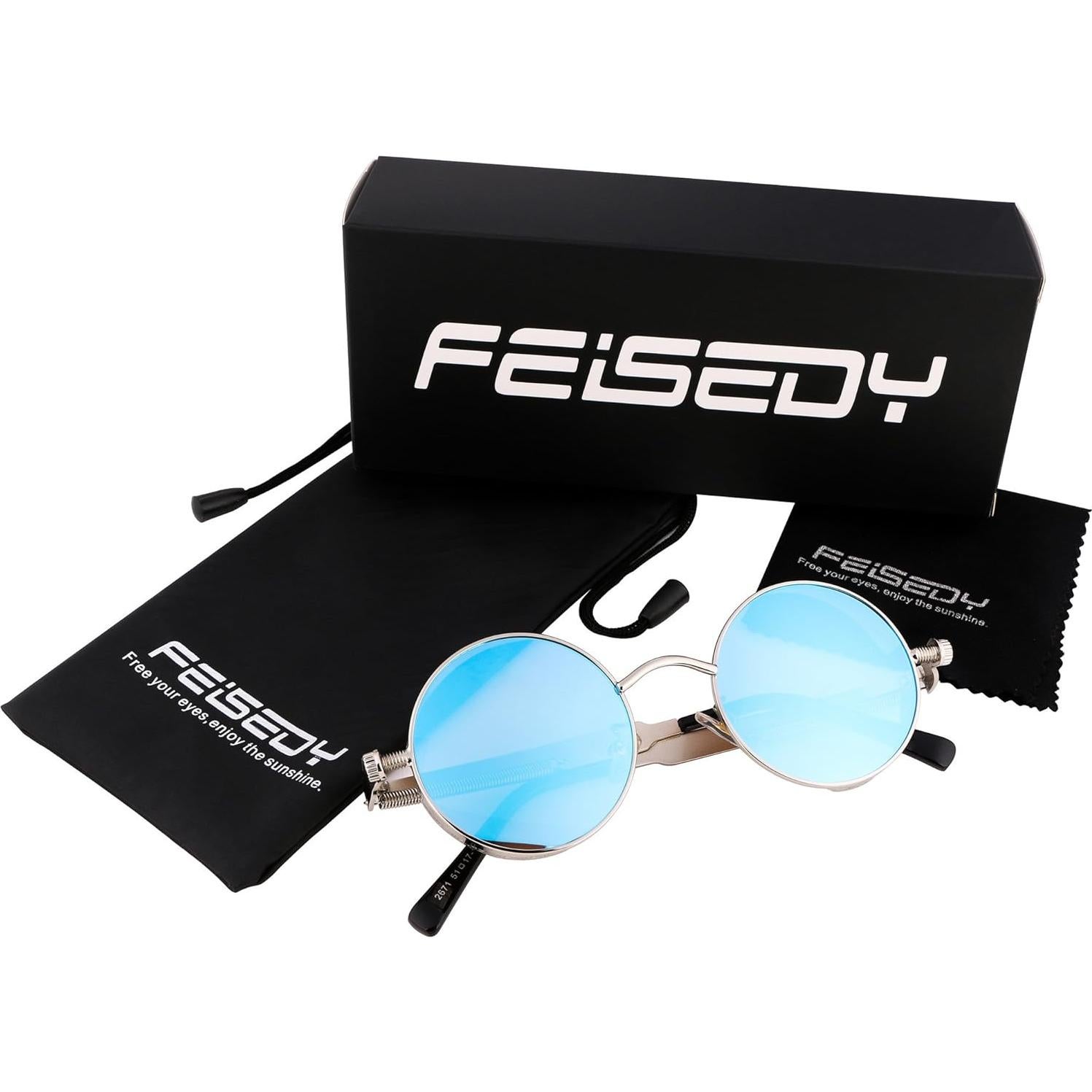 Gafas de Sol FEISEDY Retro Gótico Steampunk Plata/Azul