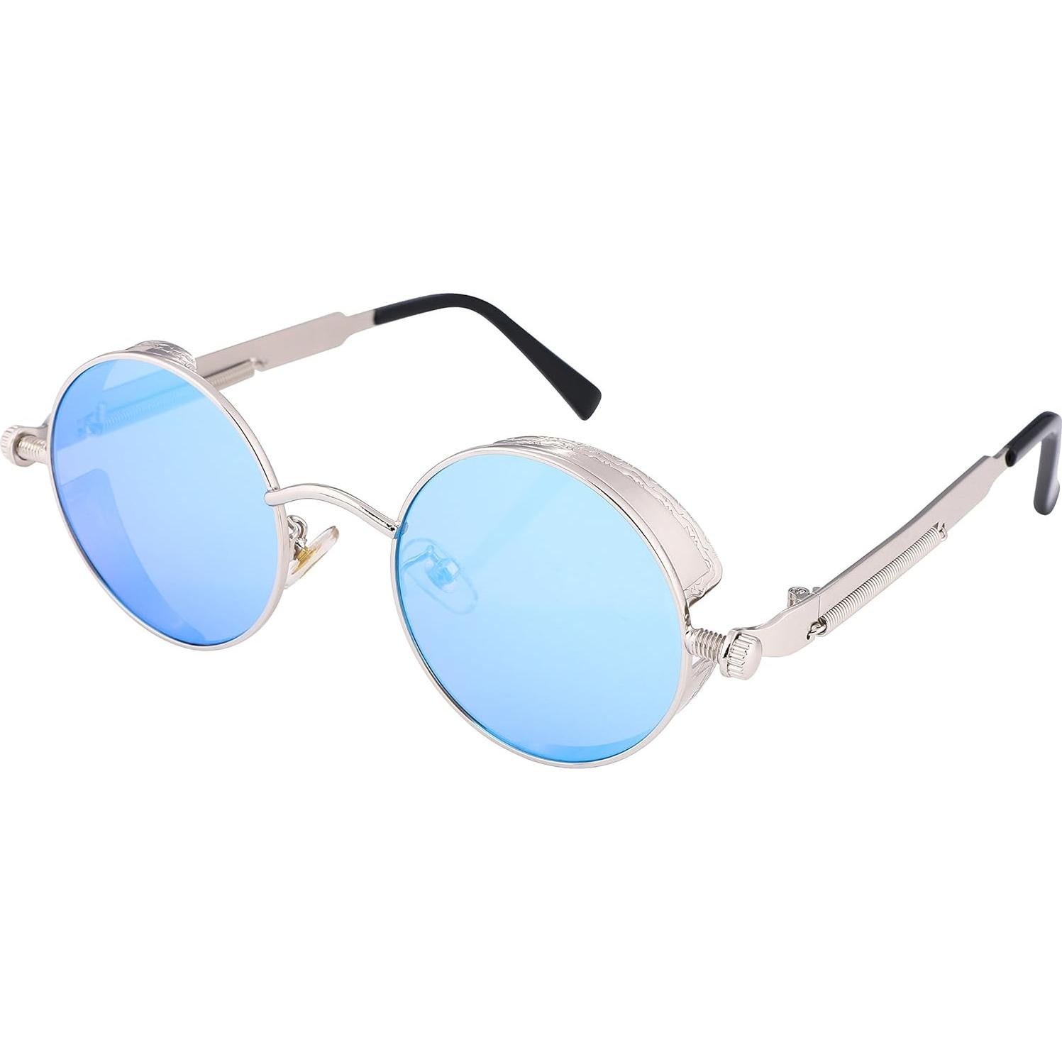 Gafas de Sol FEISEDY Retro Gótico Steampunk Plata/Azul