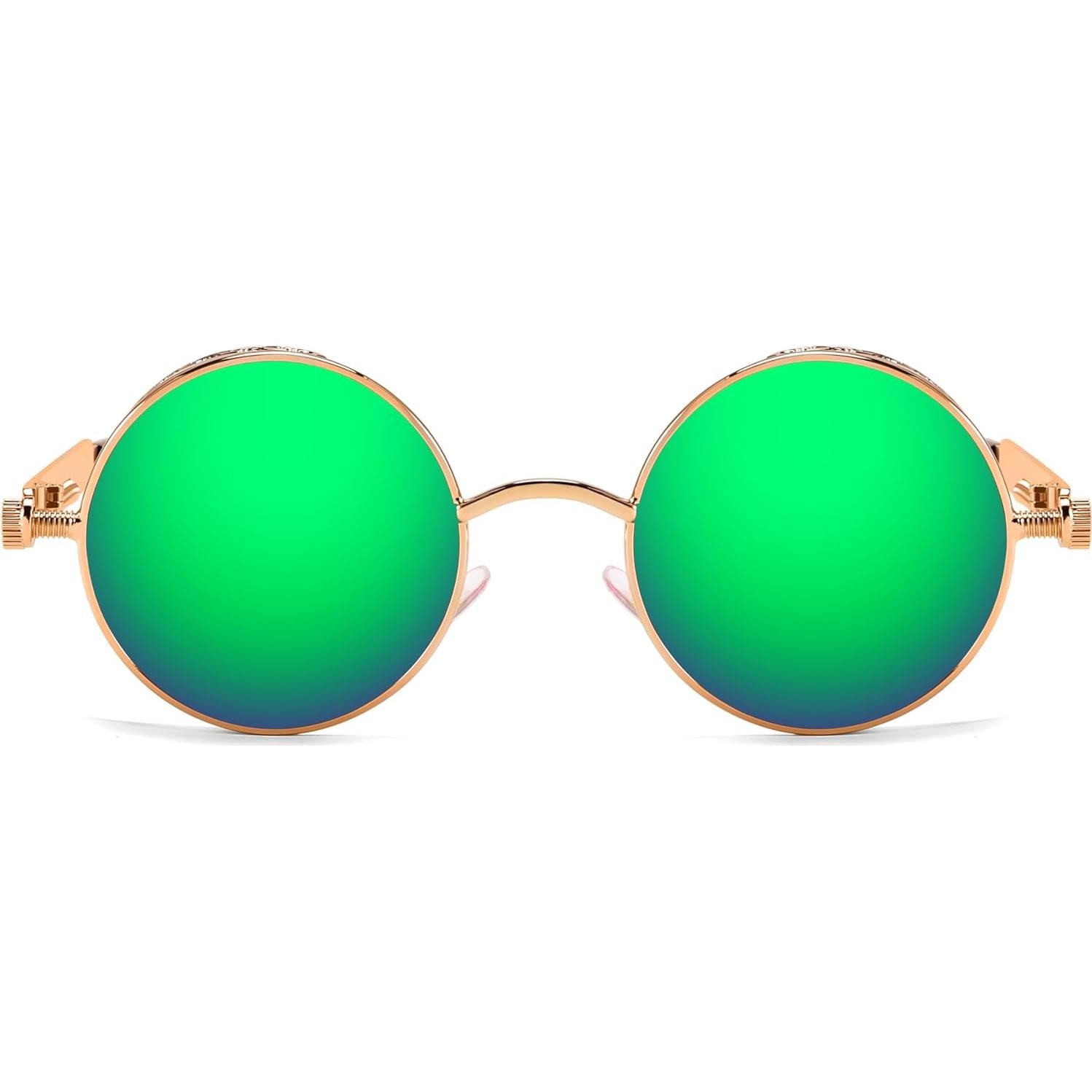 Gafas de Sol Retro Steampunk FEISEDY Oro Espejo Verde 48mm