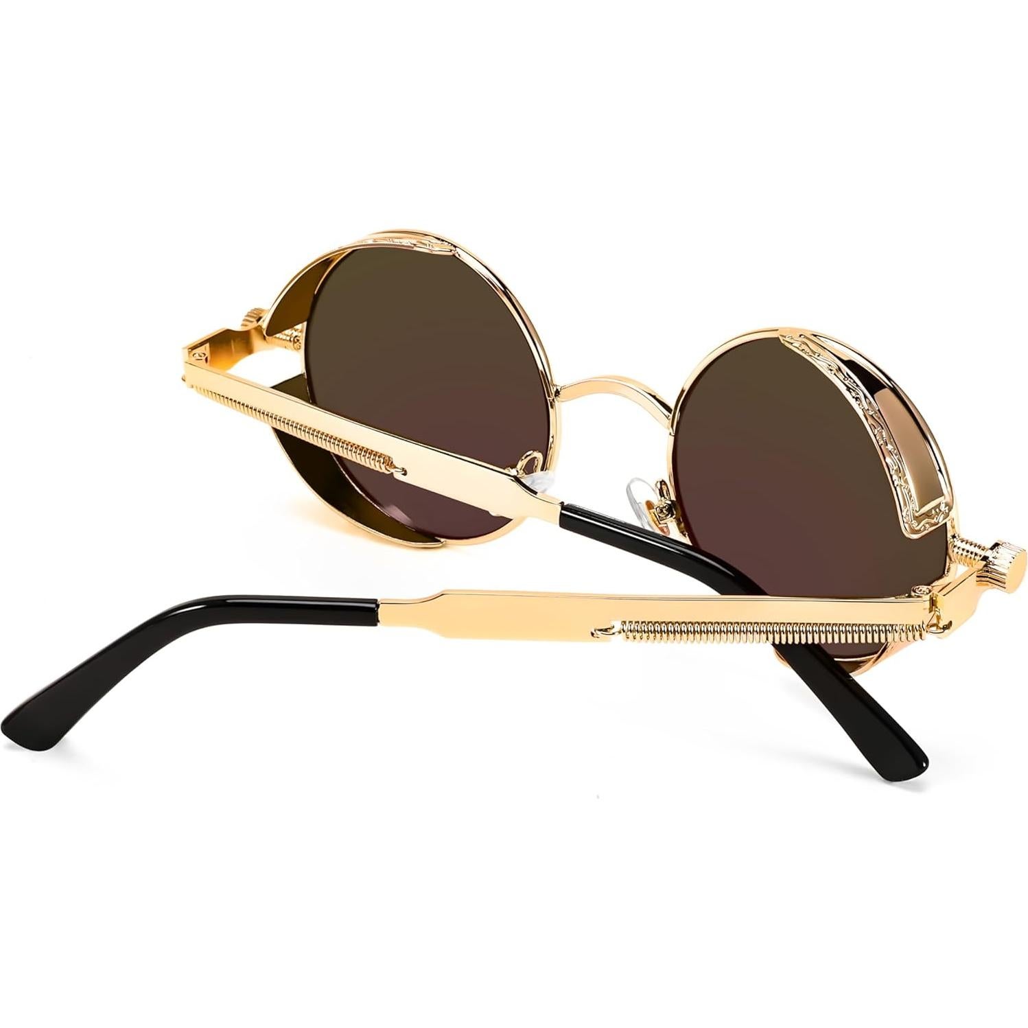 Gafas de Sol Retro Steampunk FEISEDY Oro Espejo Verde 48mm