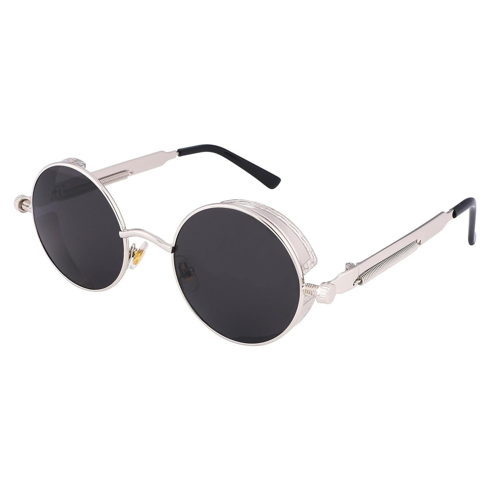 Gafas de Sol Retro Steampunk FEISEDY Metalicas Plata 4.83cm