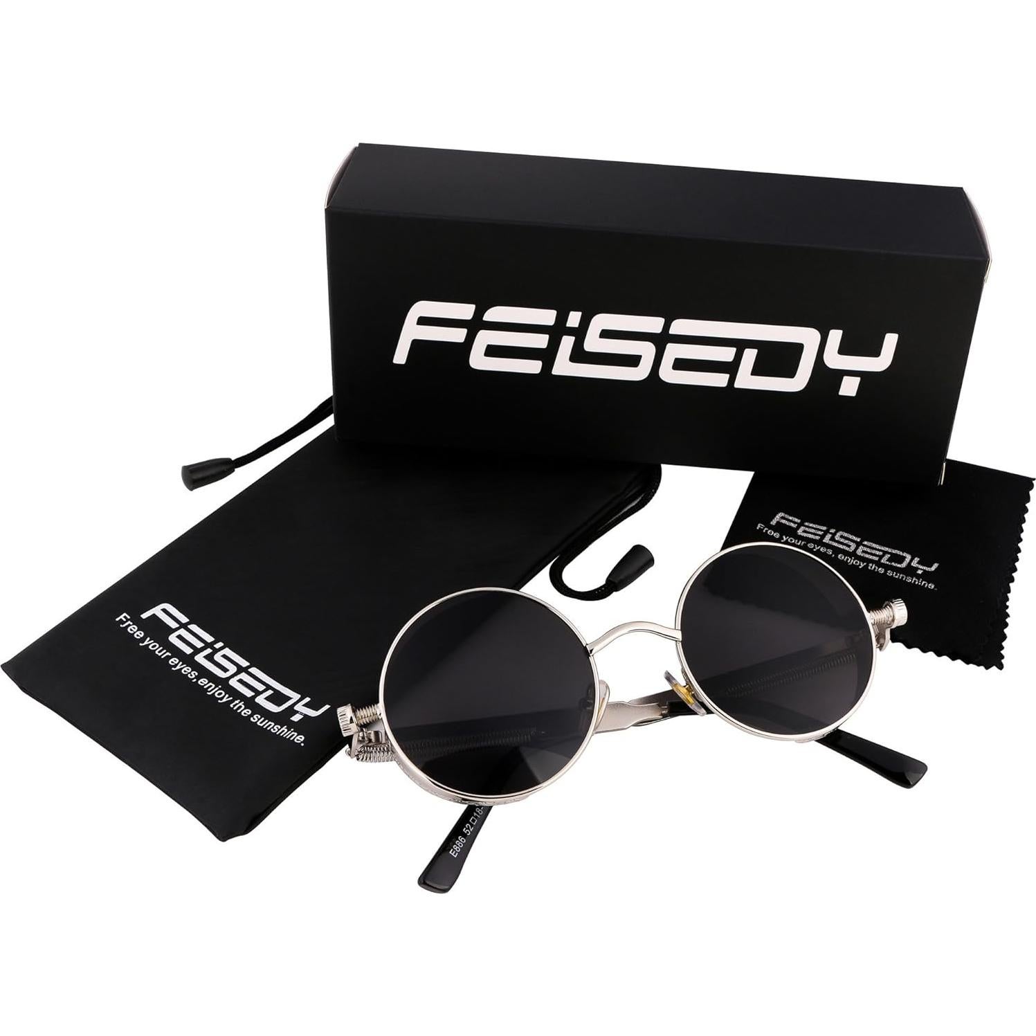 Gafas de Sol Retro Steampunk FEISEDY Metalicas Plata 4.83cm
