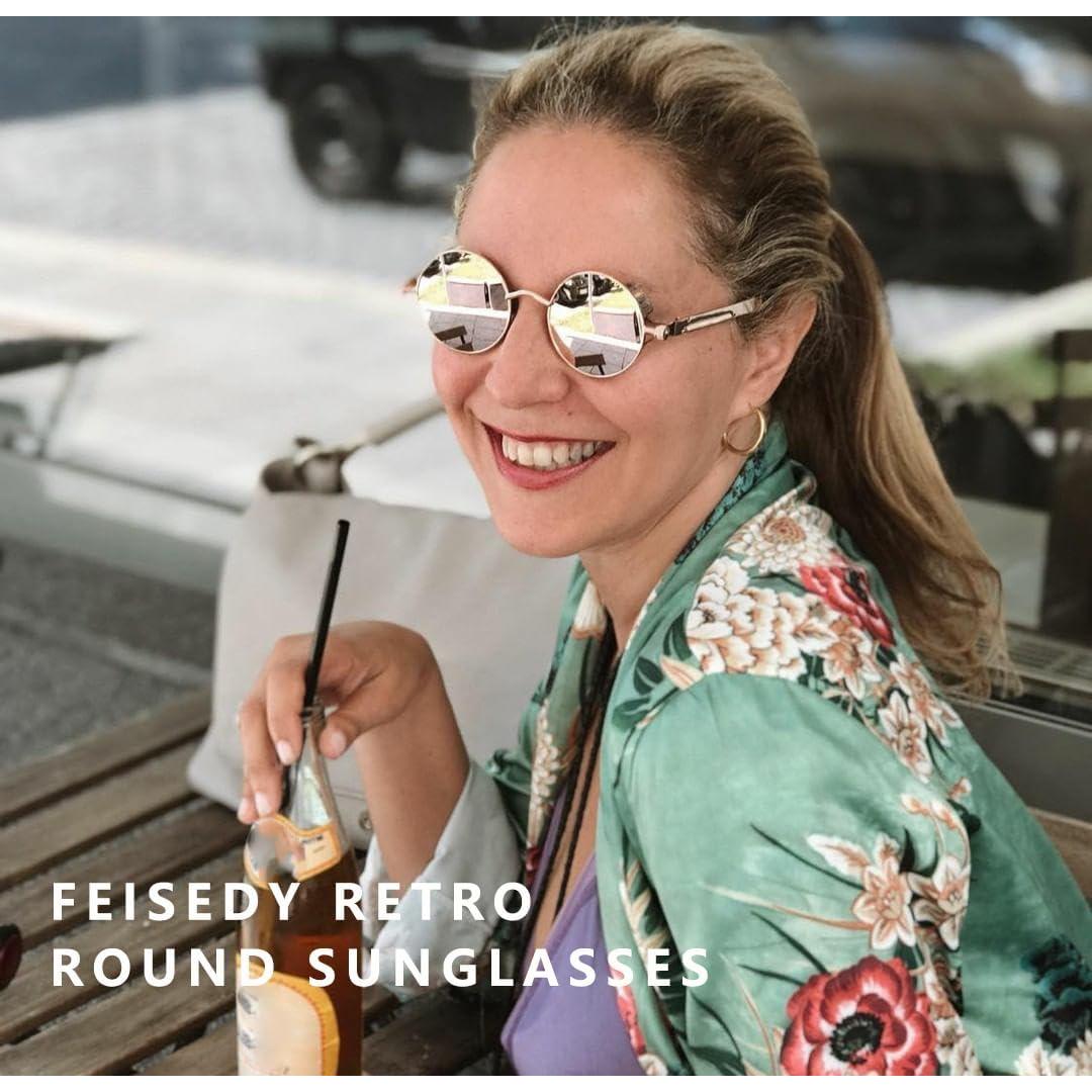 Gafas de Sol Retro Steampunk FEISEDY Oro/Rosa HD UV400