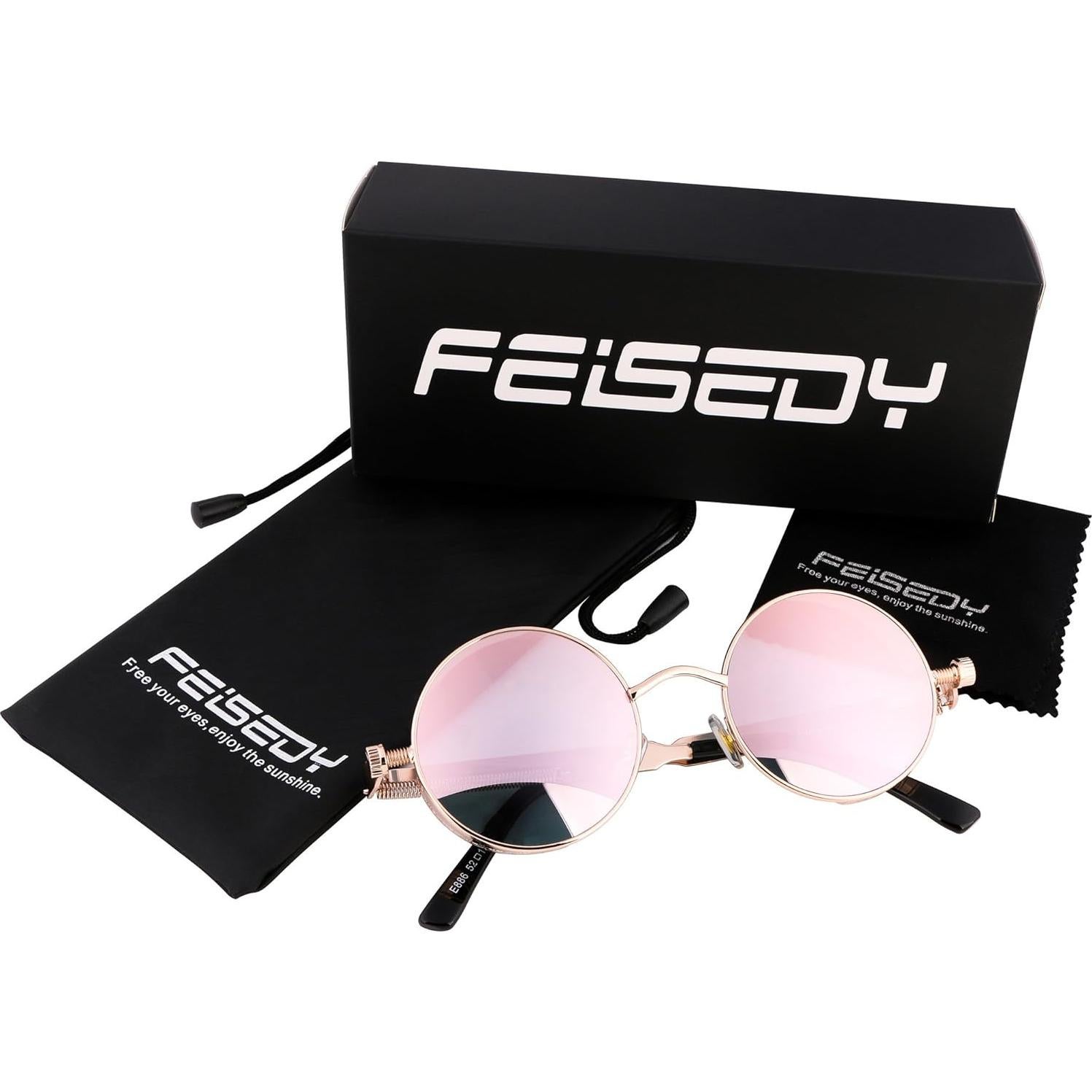 Gafas de Sol Retro Steampunk FEISEDY Oro/Rosa HD UV400