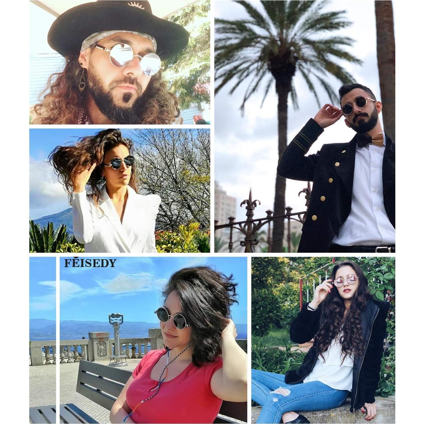 Gafas de Sol Retro Steampunk FEISEDY Oro/Rosa HD UV400