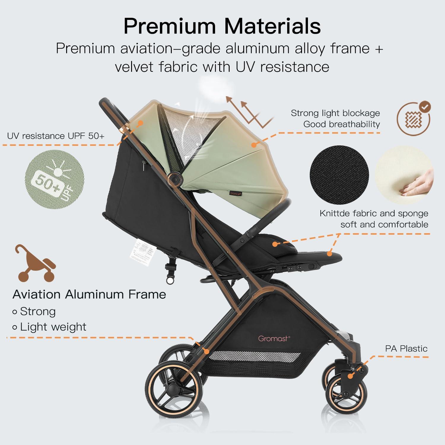 Carrito de bebé Gromast Plegable Verde 7.26 kg Ajustable