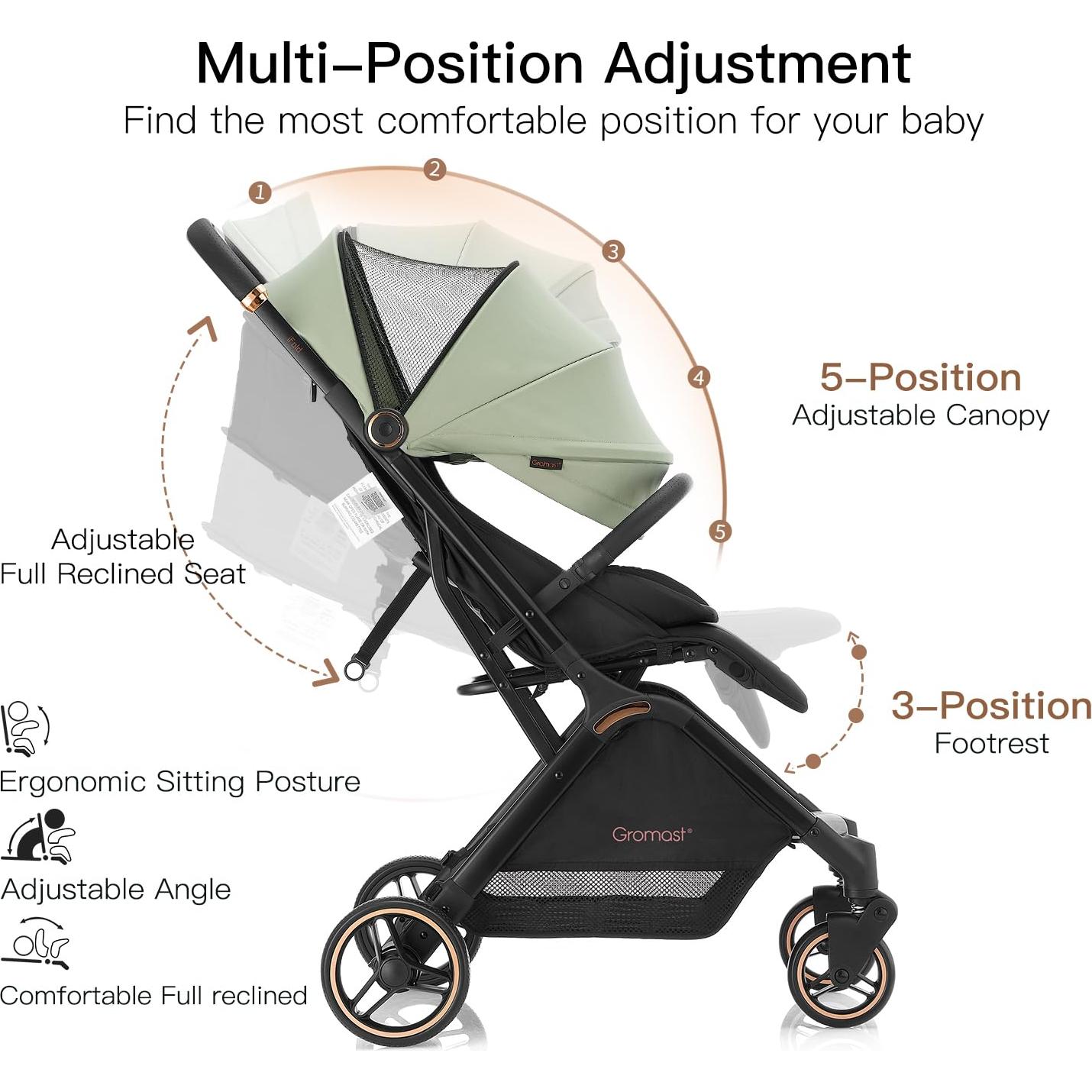 Carrito de bebé Gromast Plegable Verde 7.26 kg Ajustable