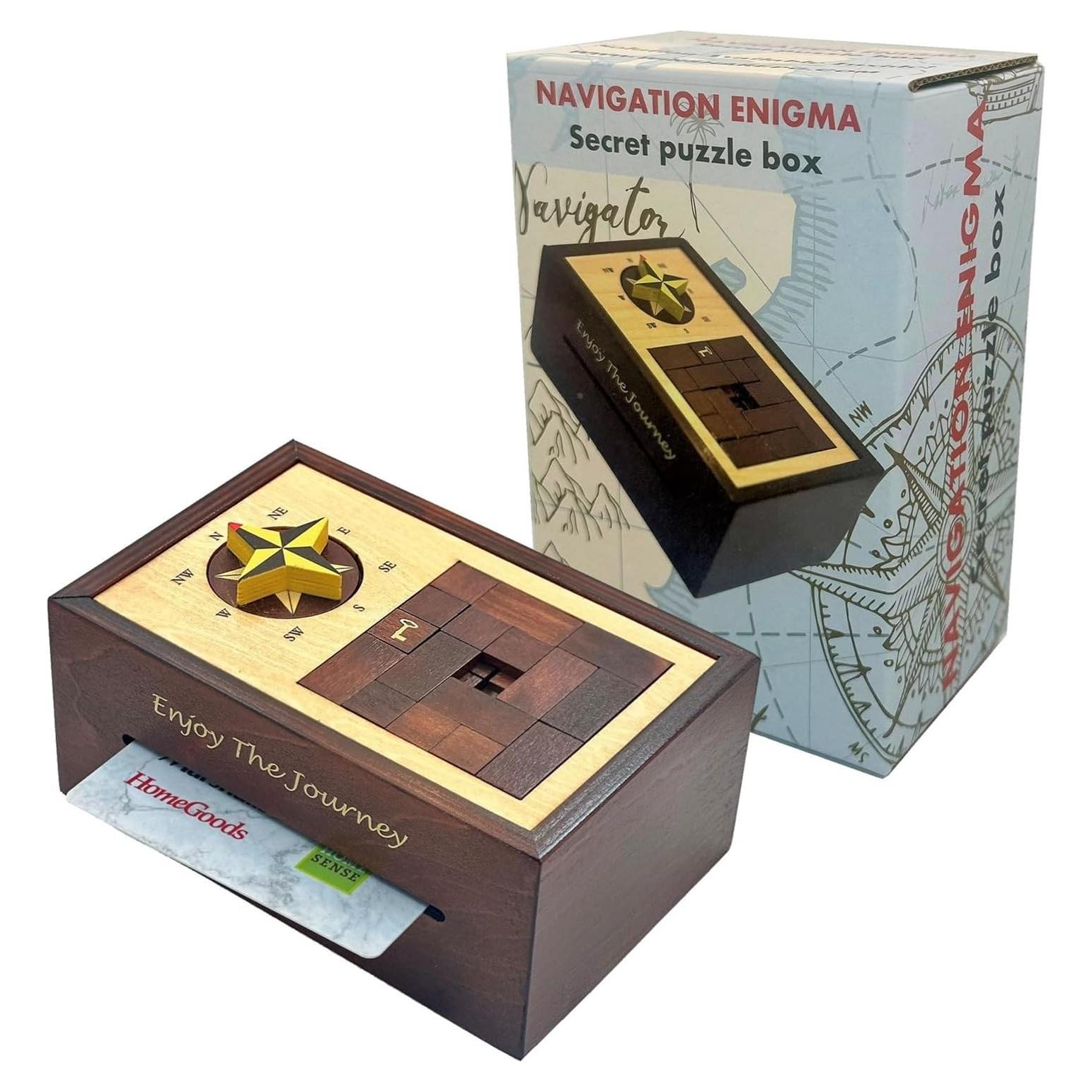 Navigation Enigma Secret Puzzle Box Money and Gift Card Holder in a Wood IQ Escape challenging Lock Box with Hidden Compartments Brainteaser