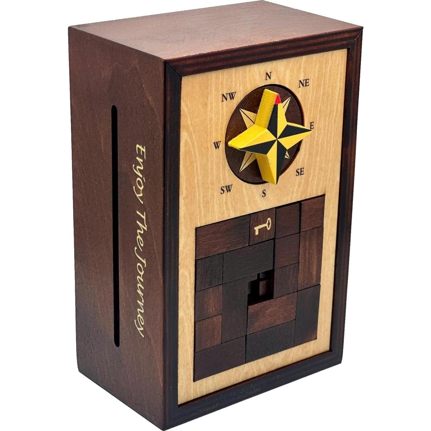 Navigation Enigma Secret Puzzle Box Money and Gift Card Holder in a Wood IQ Escape challenging Lock Box with Hidden Compartments Brainteaser